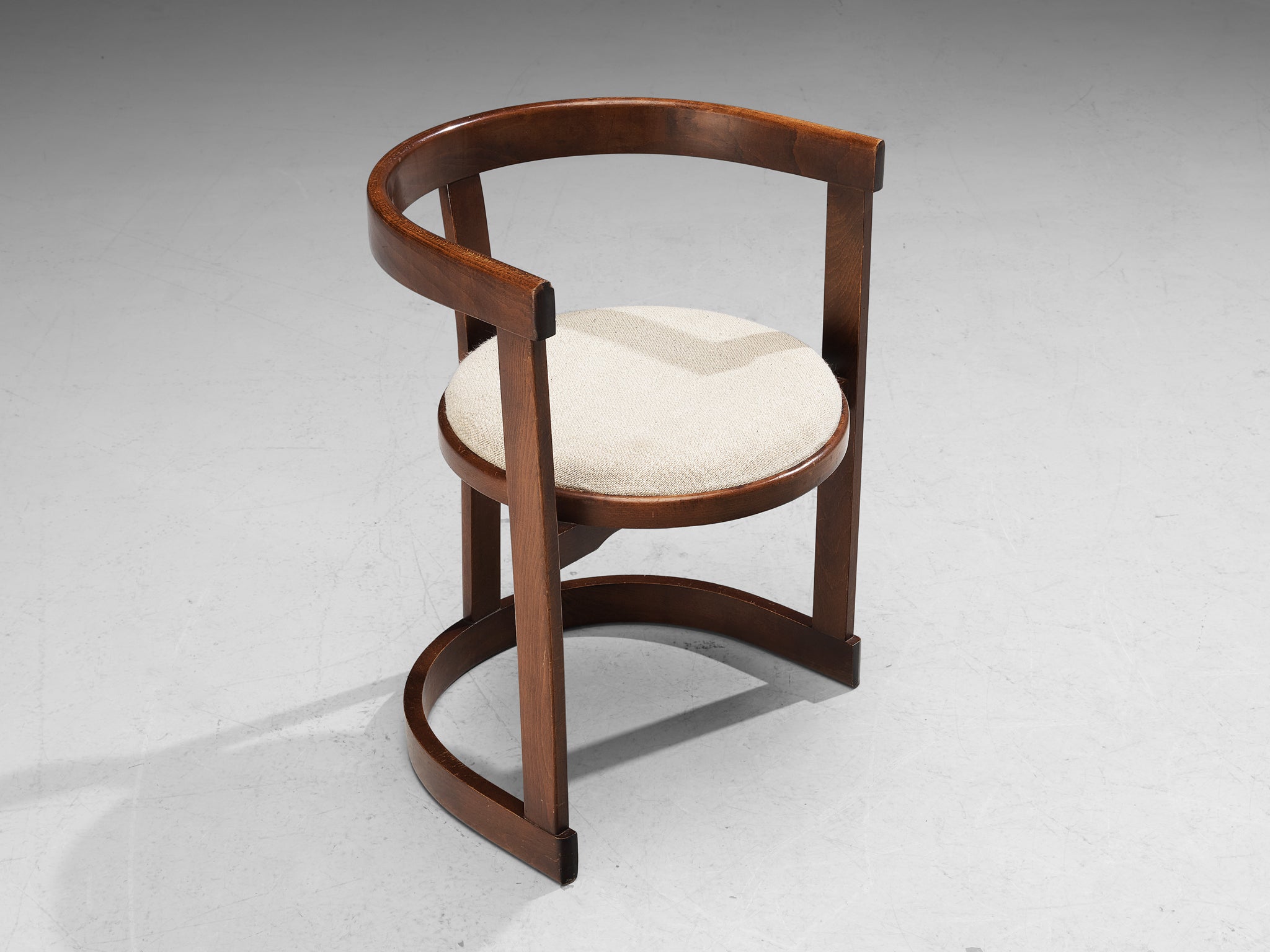 Italian Set of Six Dining Chairs in Stained Wood and Off-White Upholstery Seating Morentz