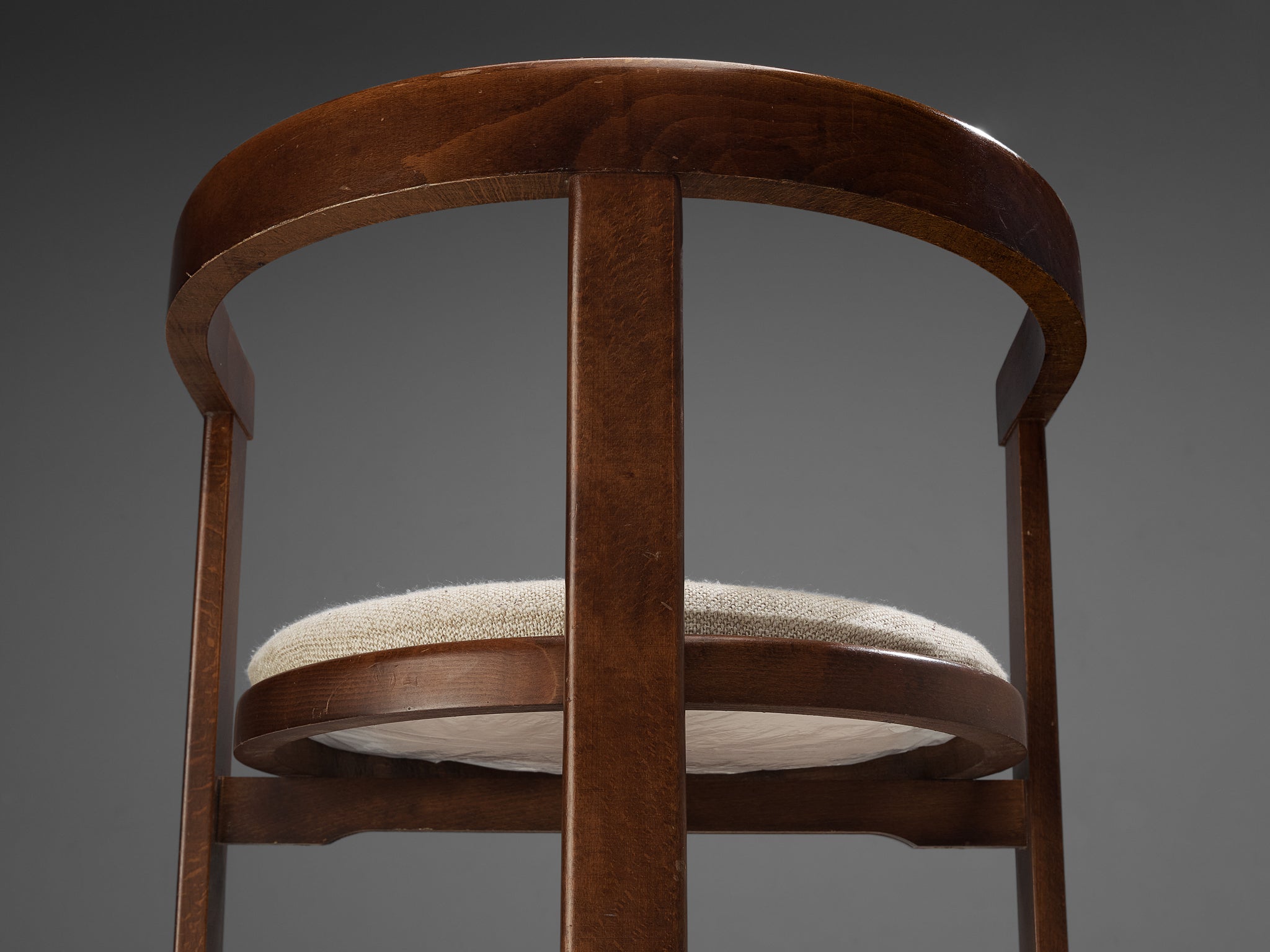 Italian Set of Six Dining Chairs in Stained Wood and Off-White Upholstery Seating Morentz