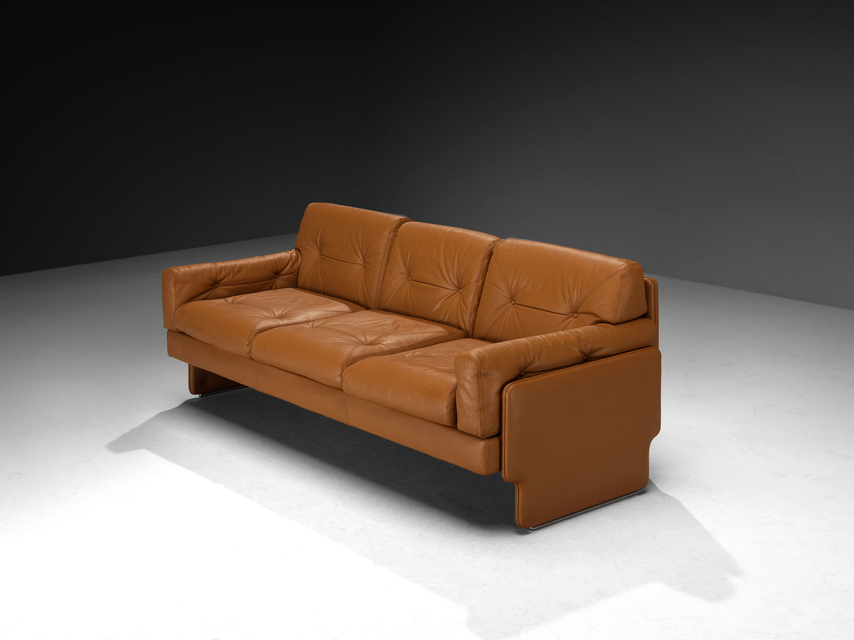 Italian Post-Modern Sculptural Sofa in Cognac Leather Seating Morentz