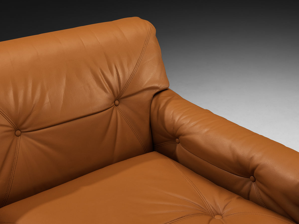 Italian Post-Modern Sculptural Sofa in Cognac Leather Seating Morentz