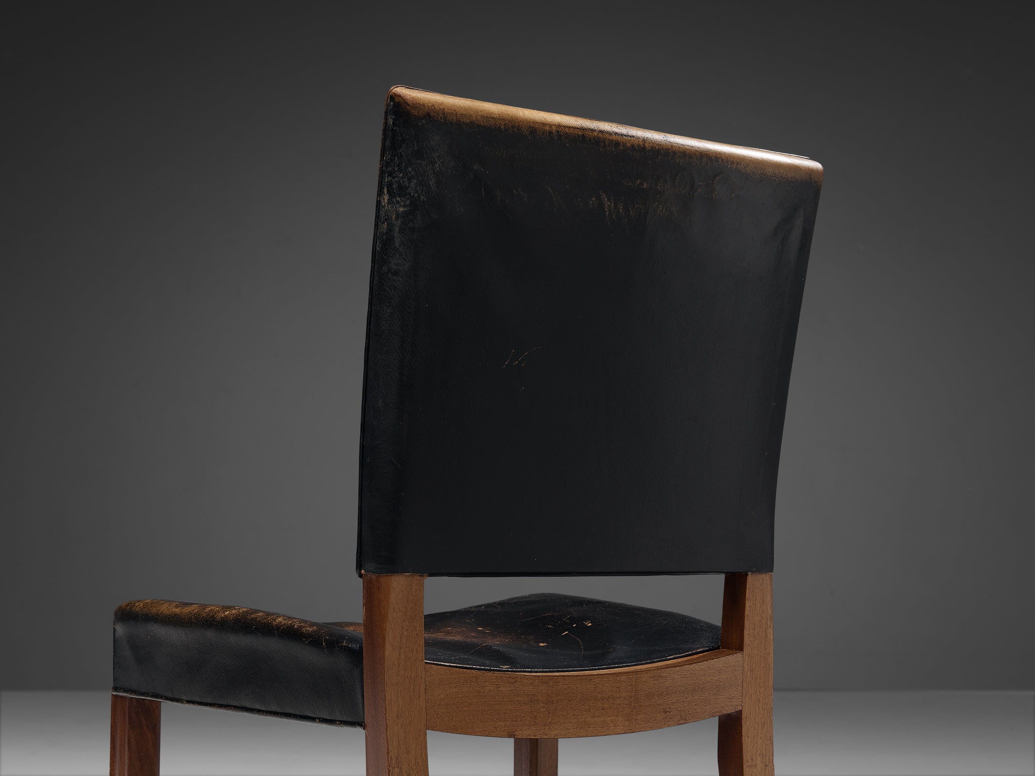 Kaare Klint for Rud Rasmussen Set of Four 'Red Chairs' in Original Black Leather Seating Morentz