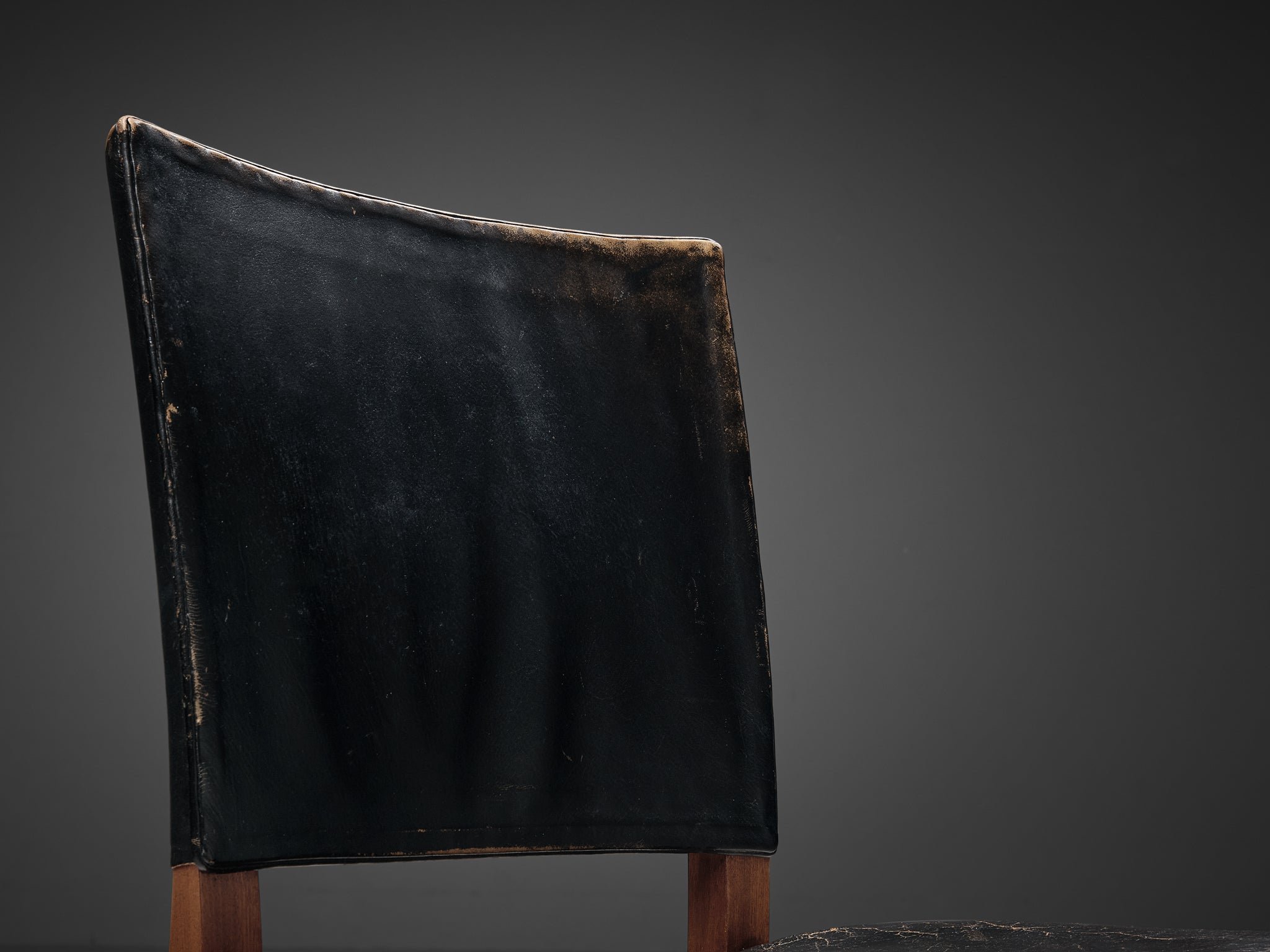 Kaare Klint for Rud Rasmussen Set of Four 'Red Chairs' in Original Black Leather Seating Morentz