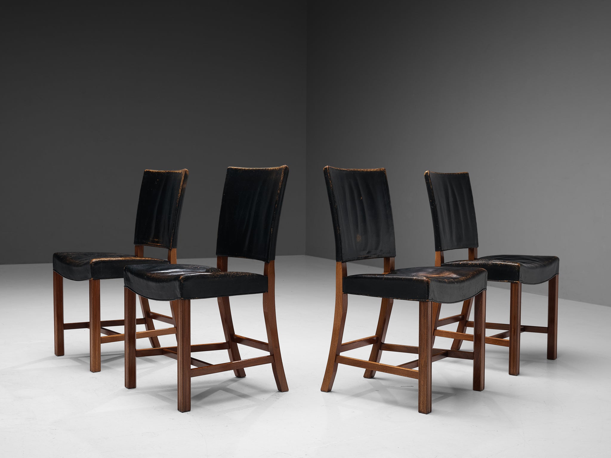 Kaare Klint for Rud Rasmussen Set of Four 'Red Chairs' in Original Black Leather