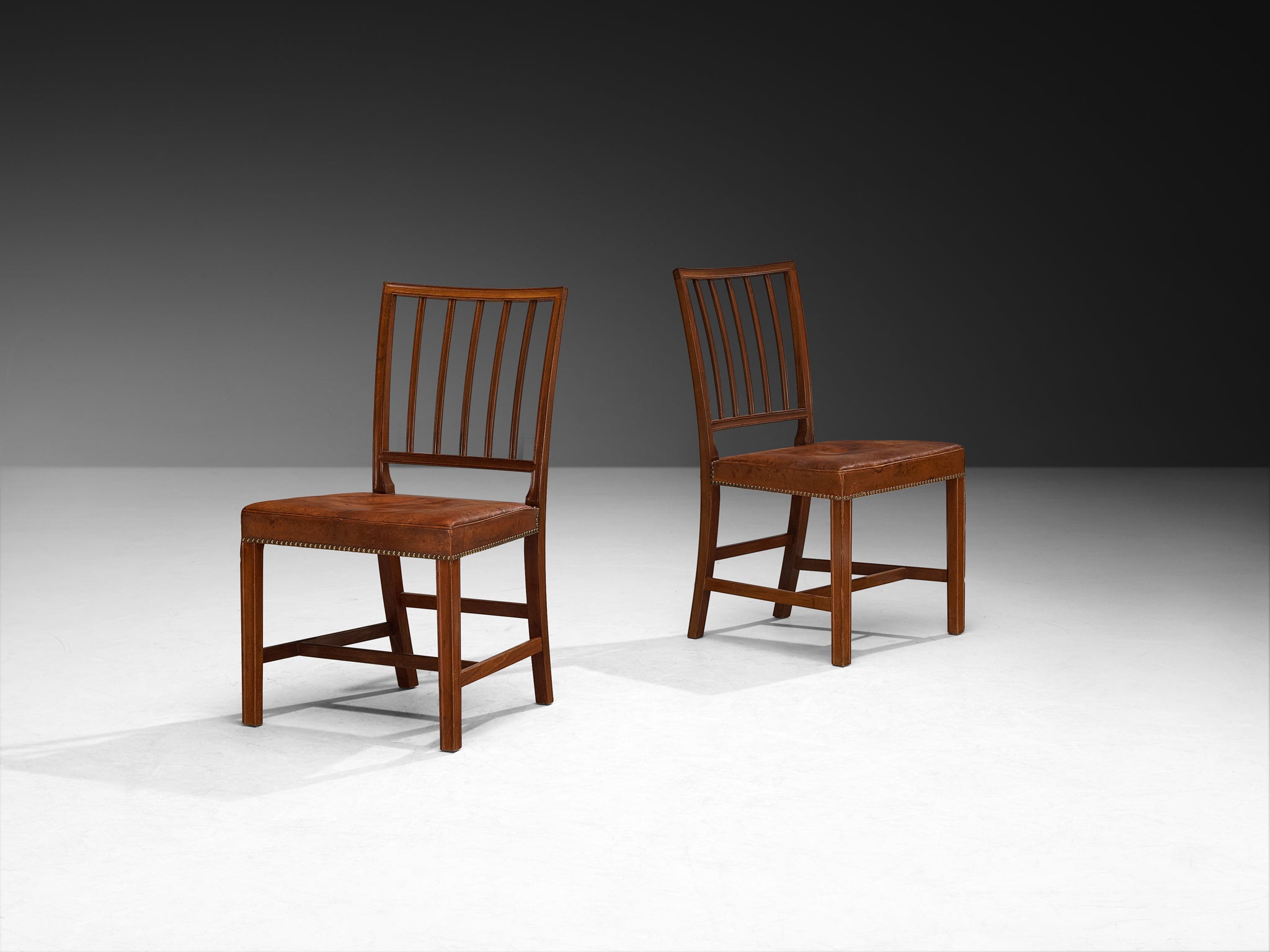 Jacob Kjaer for 1937 Paris World Fair Set of Six Dining Chairs in Mahogany and Niger Leather Seating Morentz