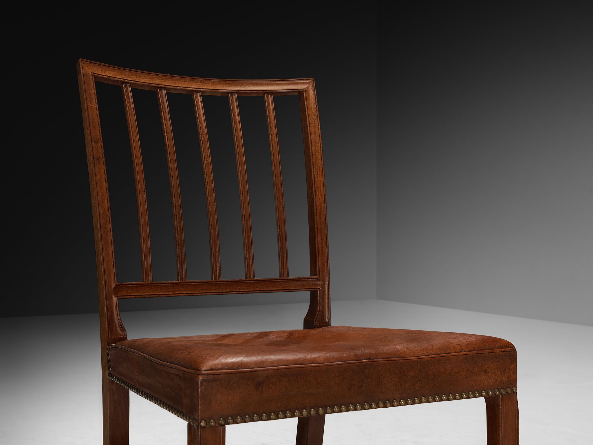 Jacob Kjaer for 1937 Paris World Fair Set of Six Dining Chairs in Mahogany and Niger Leather Seating Morentz