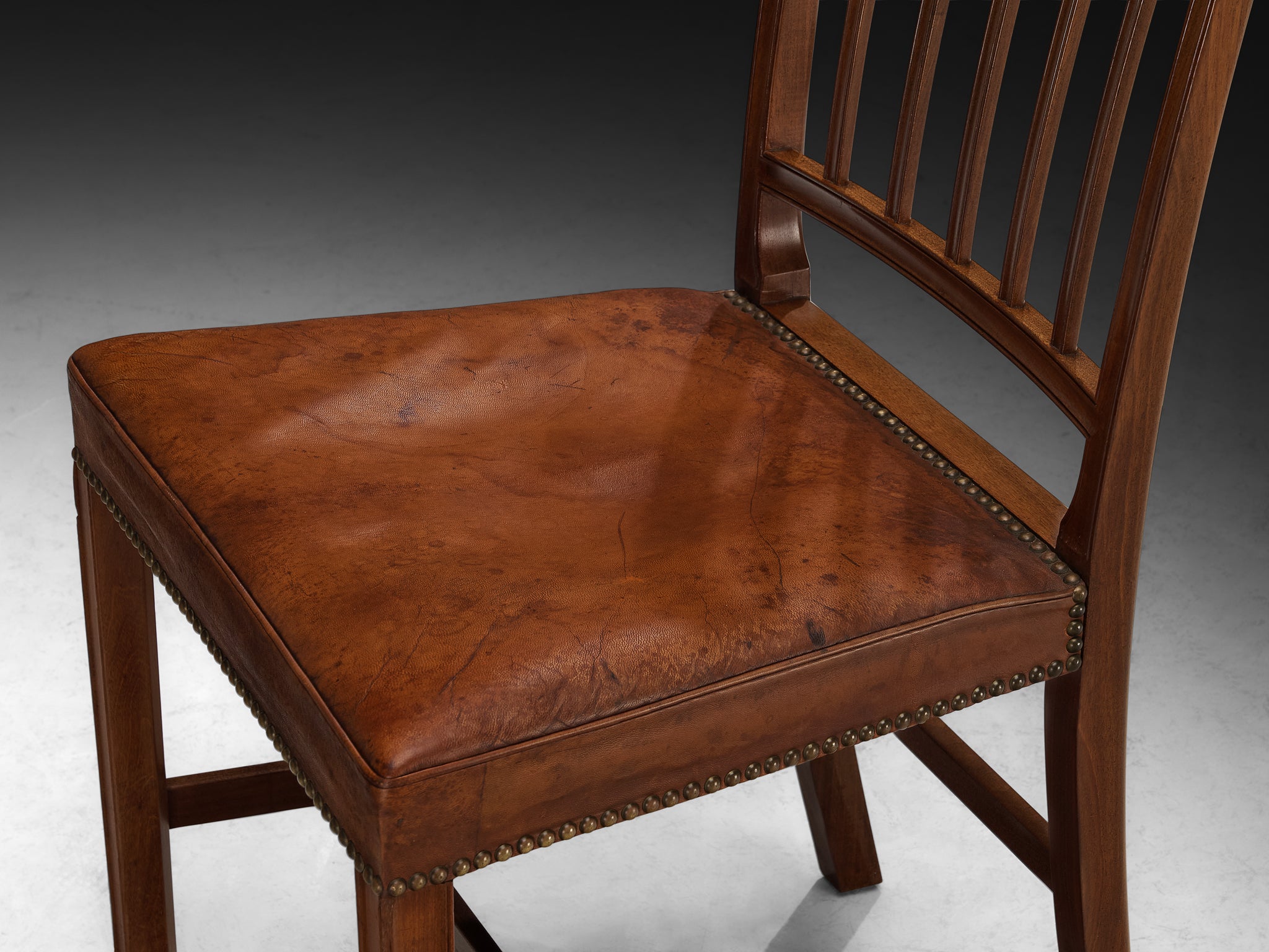 Jacob Kjaer for 1937 Paris World Fair Set of Six Dining Chairs in Mahogany and Niger Leather