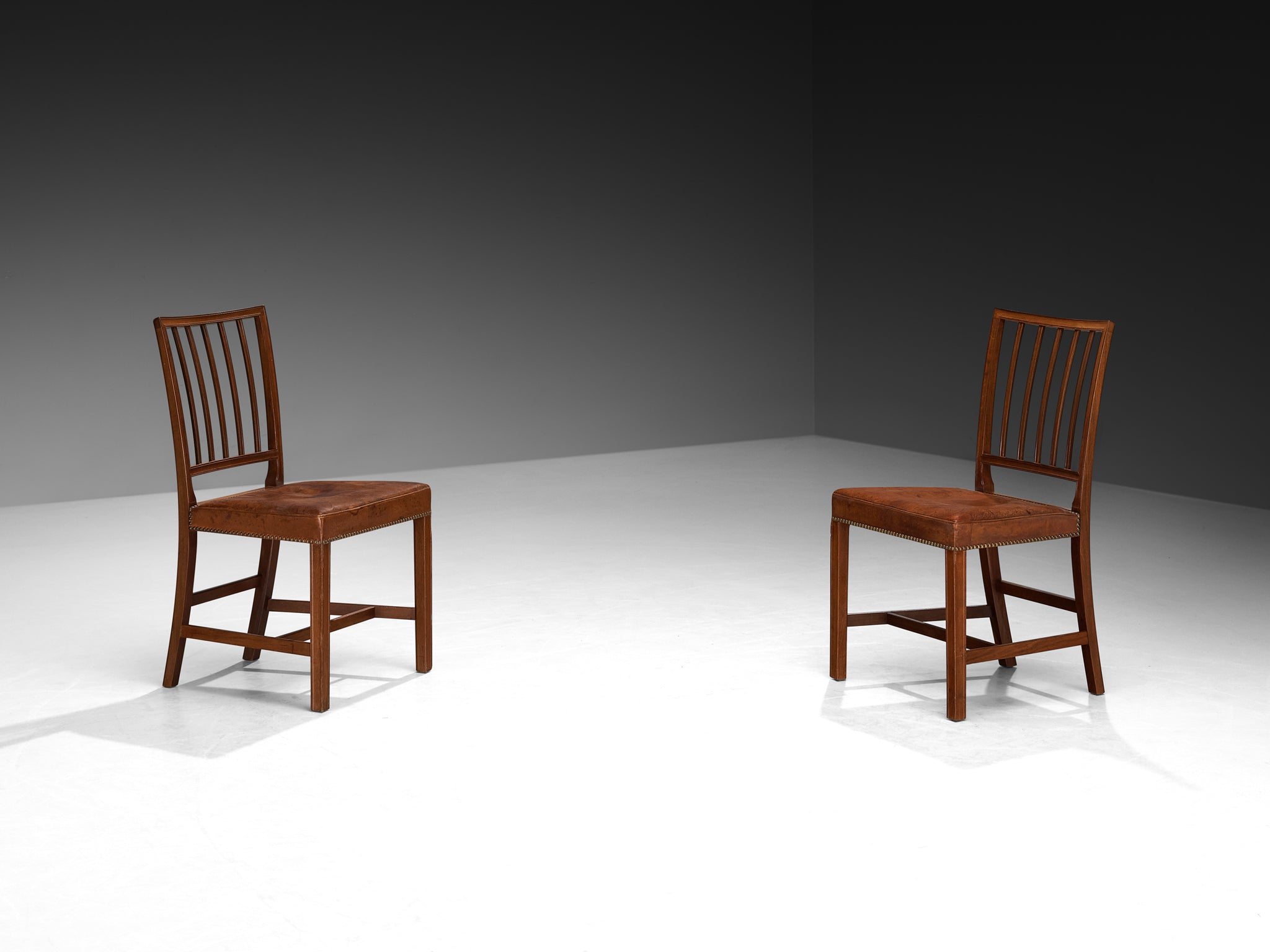 Jacob Kjaer for 1937 Paris World Fair Set of Six Dining Chairs in Mahogany and Niger Leather Seating Morentz