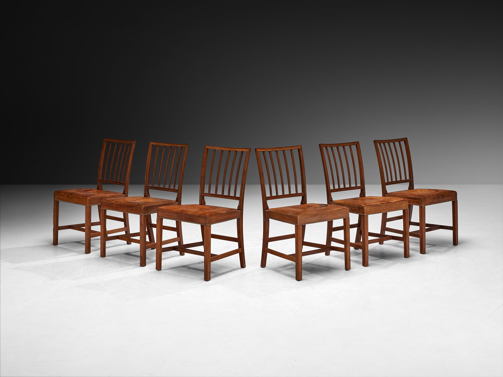 Jacob Kjaer for 1937 Paris World Fair Set of Six Dining Chairs in Mahogany and Niger Leather