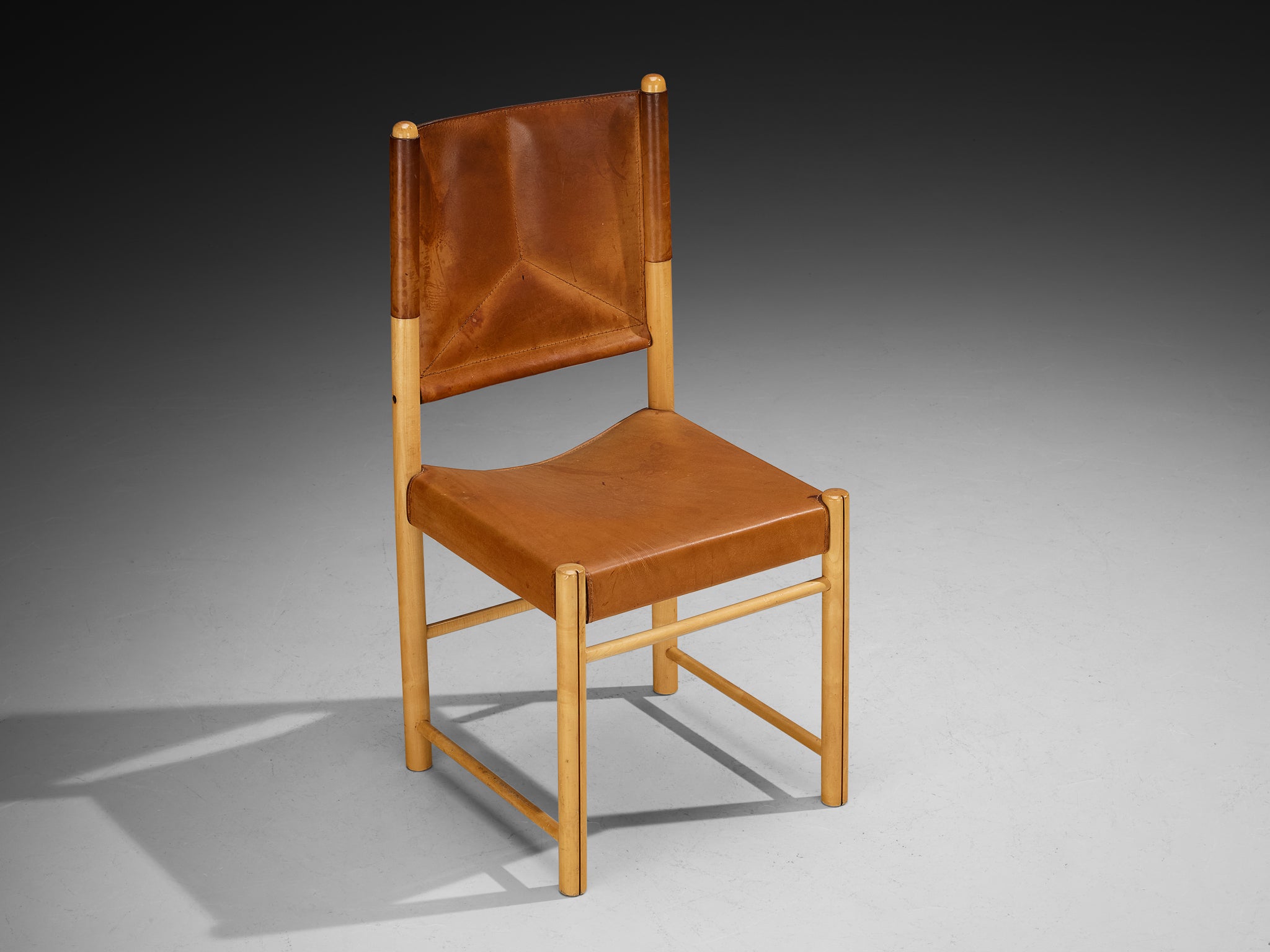 Italian Postmodern Dining Chair in Cognac Leather Seating Morentz