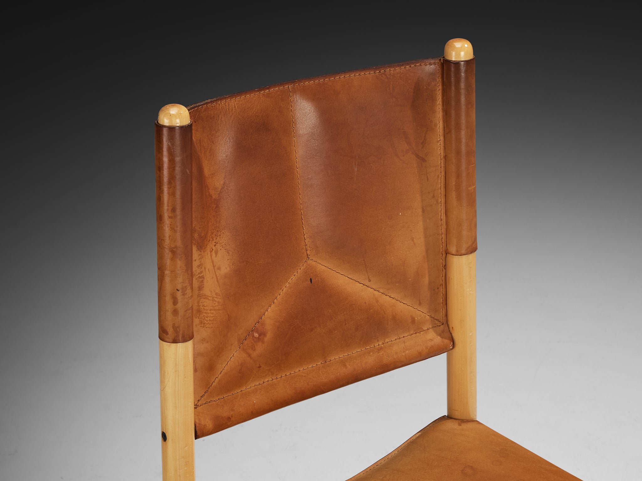 Italian Postmodern Dining Chair in Cognac Leather Seating Morentz