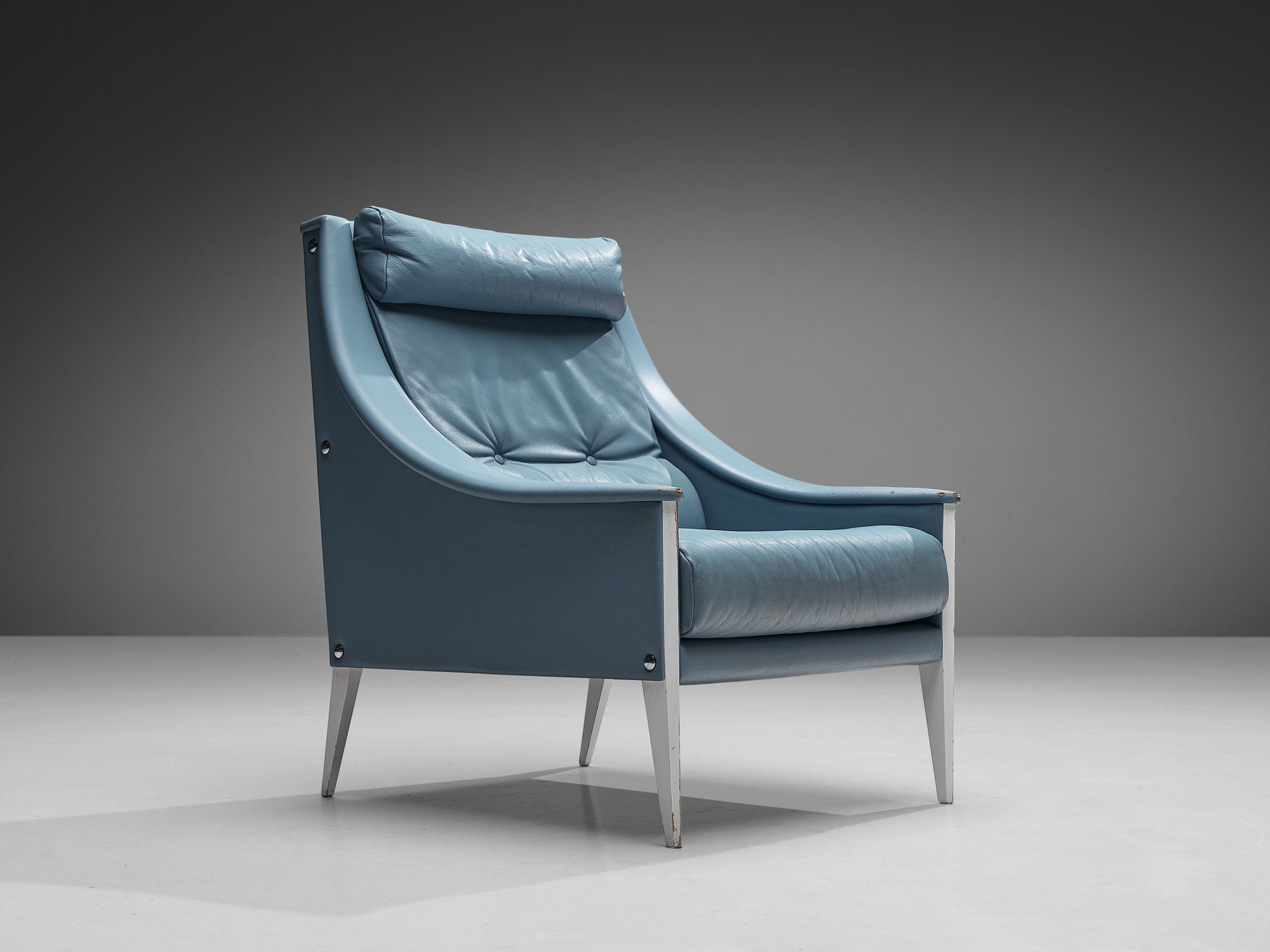 Gio Ponti for Poltrona Frau Lounge Chair 'Dezza' in Light Blue Leather
