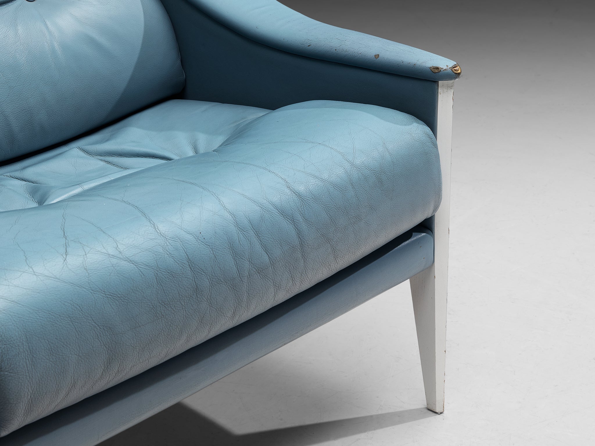 Gio Ponti for Poltrona Frau Lounge Chair 'Dezza' in Light Blue Leather