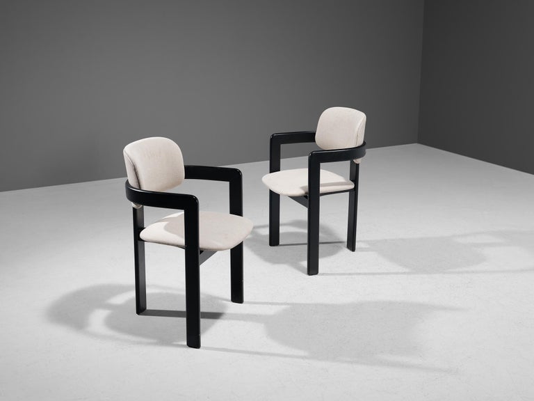 Italian Pair of Dining Chairs in Off-White Upholstery and Black Frame