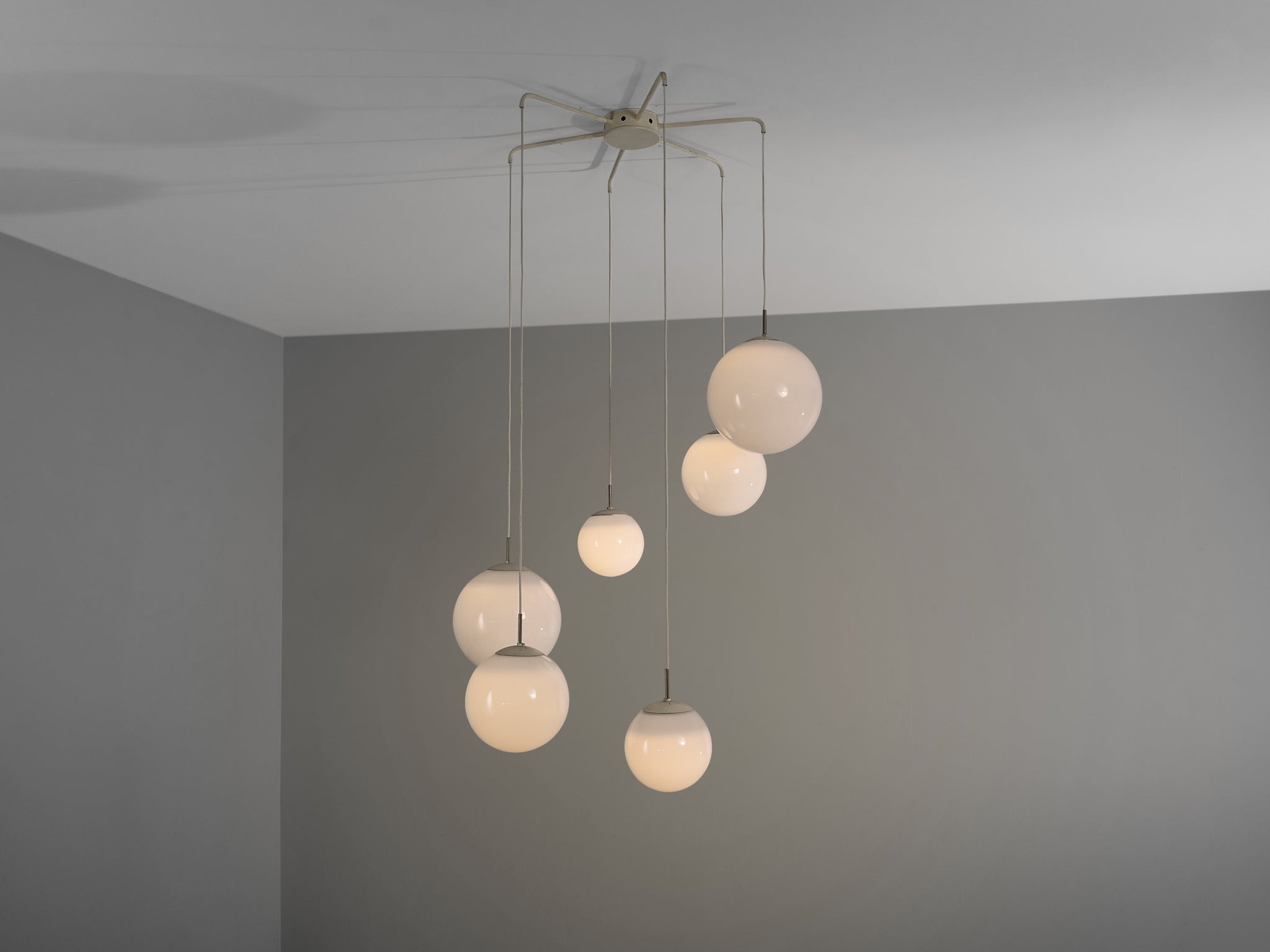 Playful Pendant with Six Spheres in Opaline Glass lighting Morentz