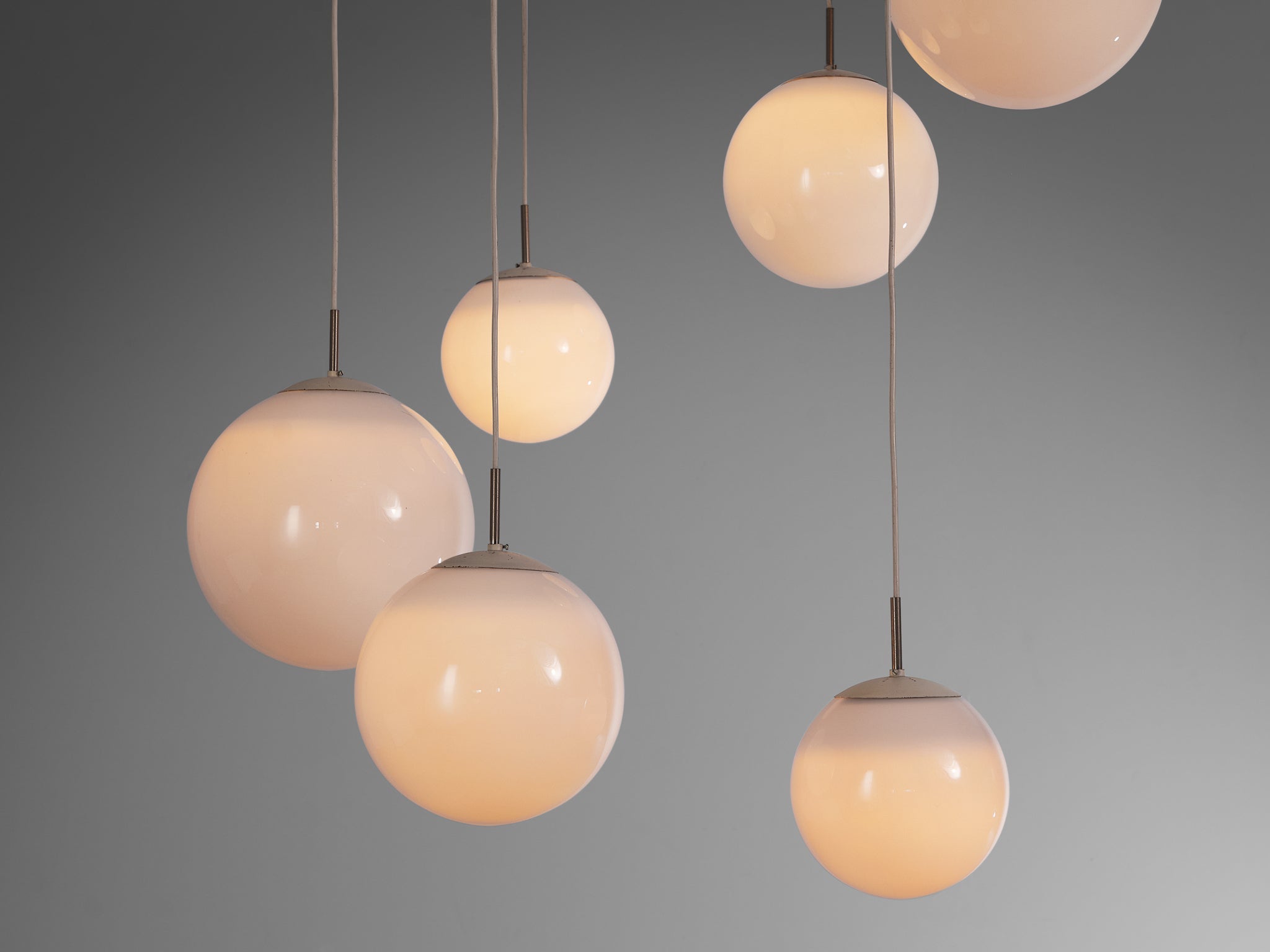 Playful Pendant with Six Spheres in Opaline Glass lighting Morentz
