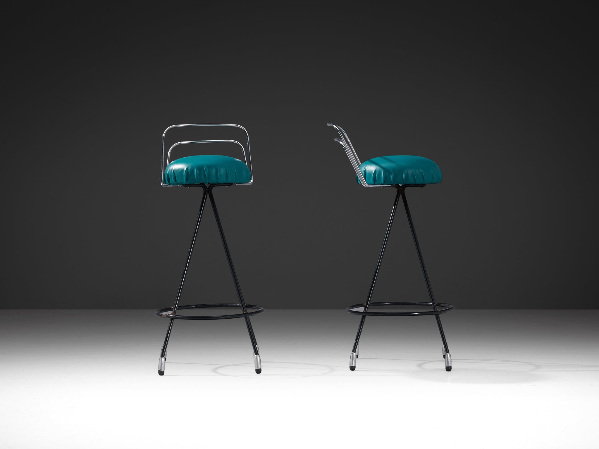 Barstools in Metal and Teal Green Upholstery Seating Morentz