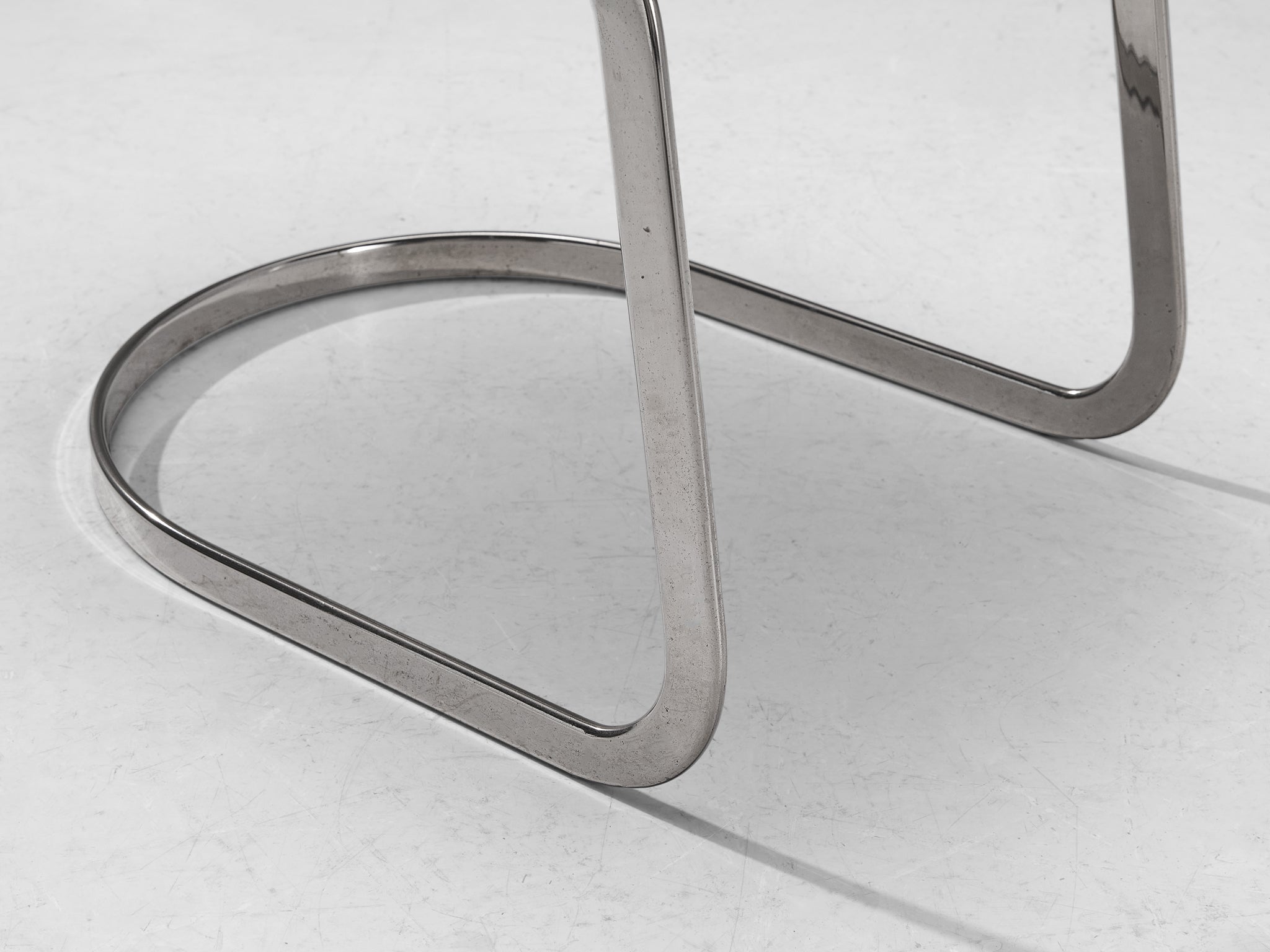 Cidue Set of Four Dining Chairs in Dark Brown Leather and Chrome seating Morentz