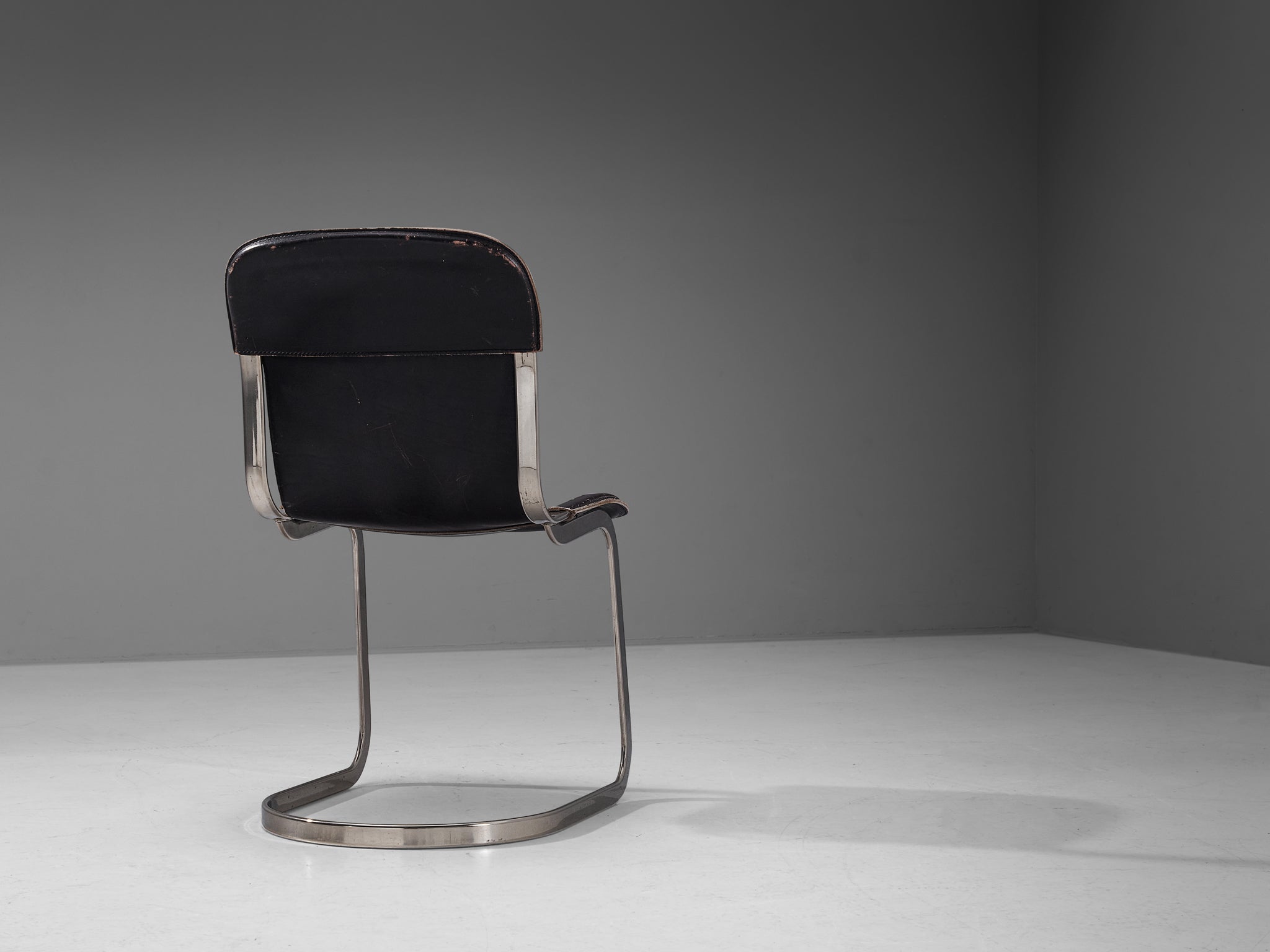 Cidue Set of Four Dining Chairs in Dark Brown Leather and Chrome seating Morentz