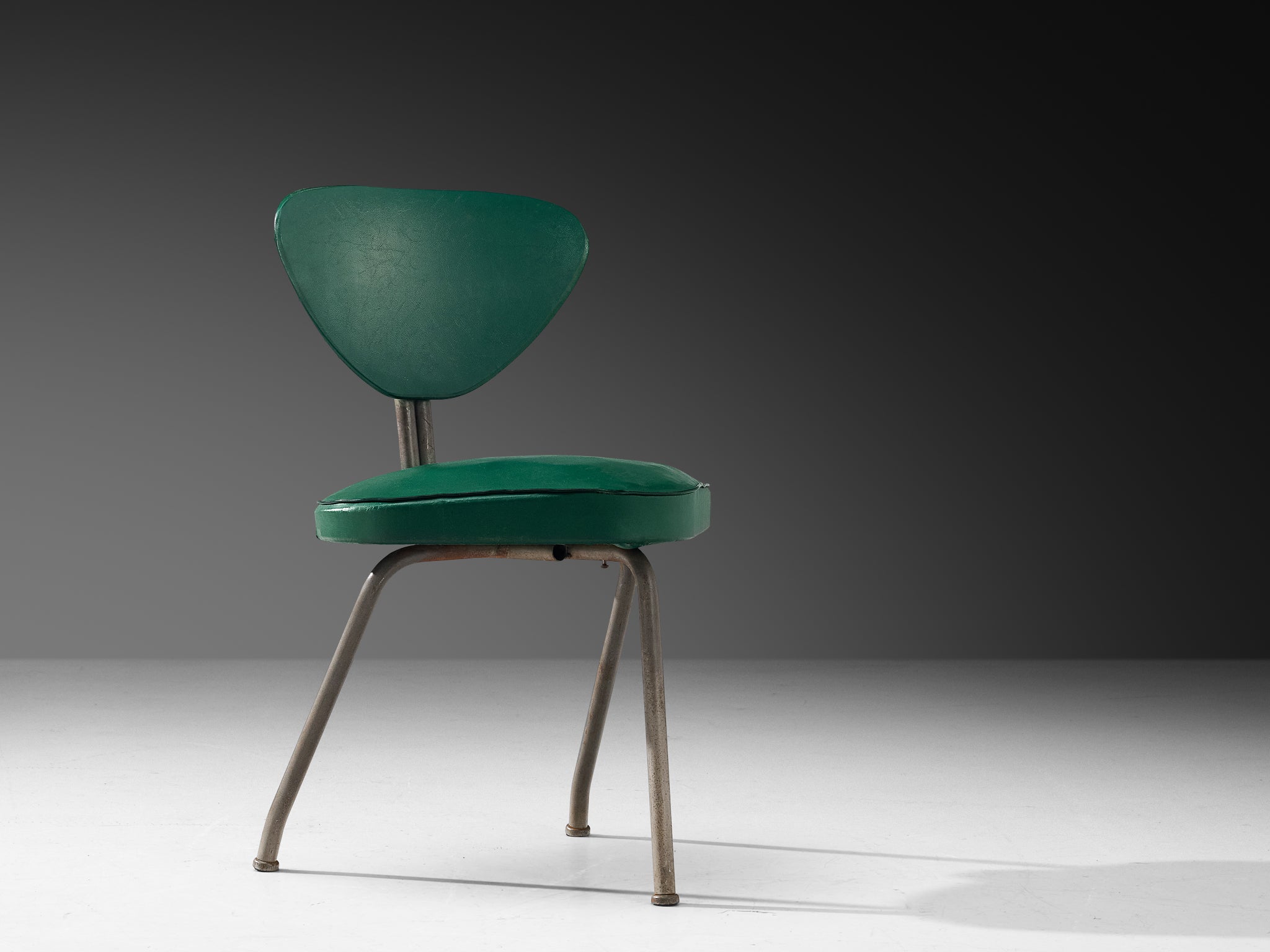 Pair of Tripod Chairs in Steel and Green Leatherette Seating Morentz
