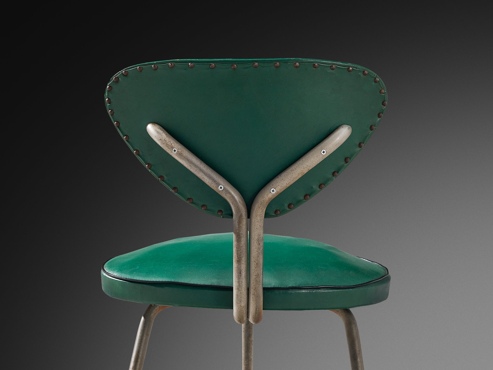 Pair of Tripod Chairs in Steel and Green Leatherette Seating Morentz
