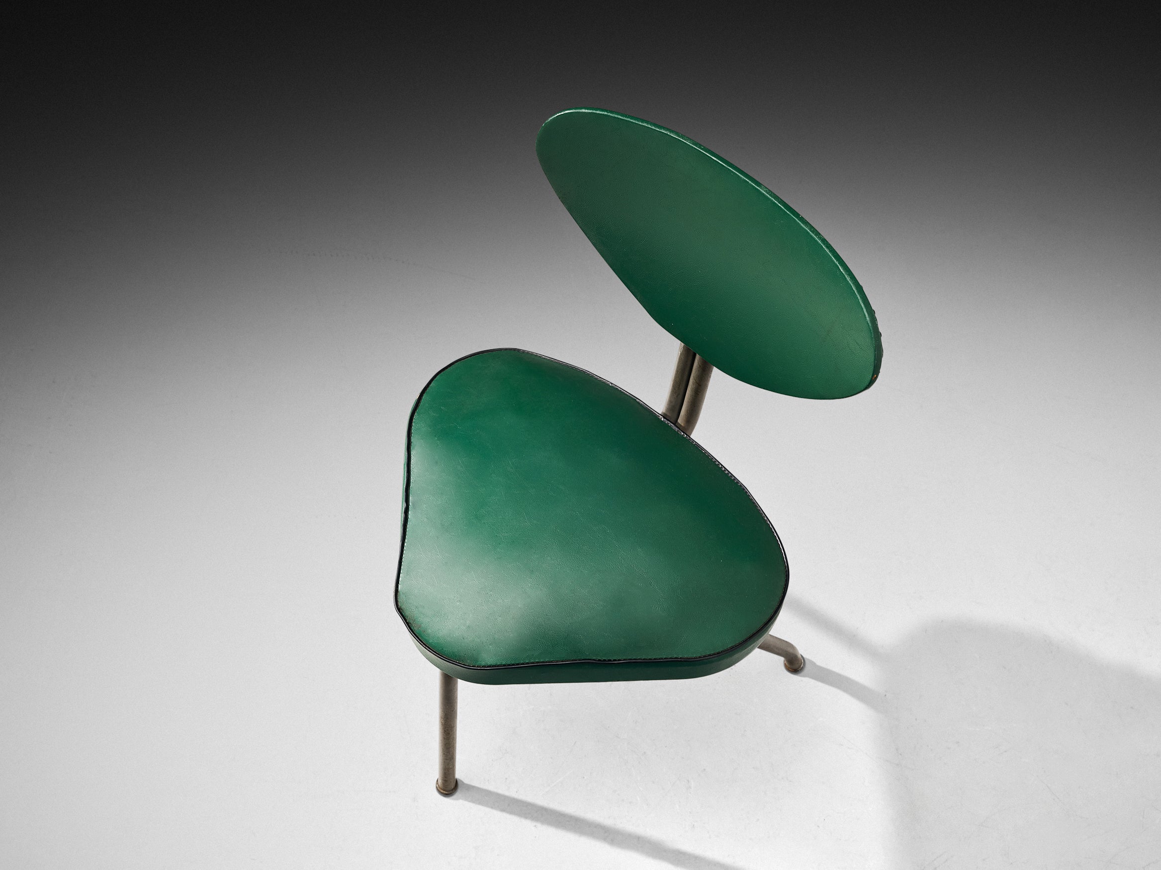 Pair of Tripod Chairs in Steel and Green Leatherette Seating Morentz