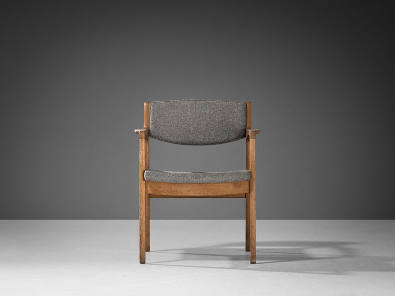 Danish Armchair in Oak and Grey Upholstery
