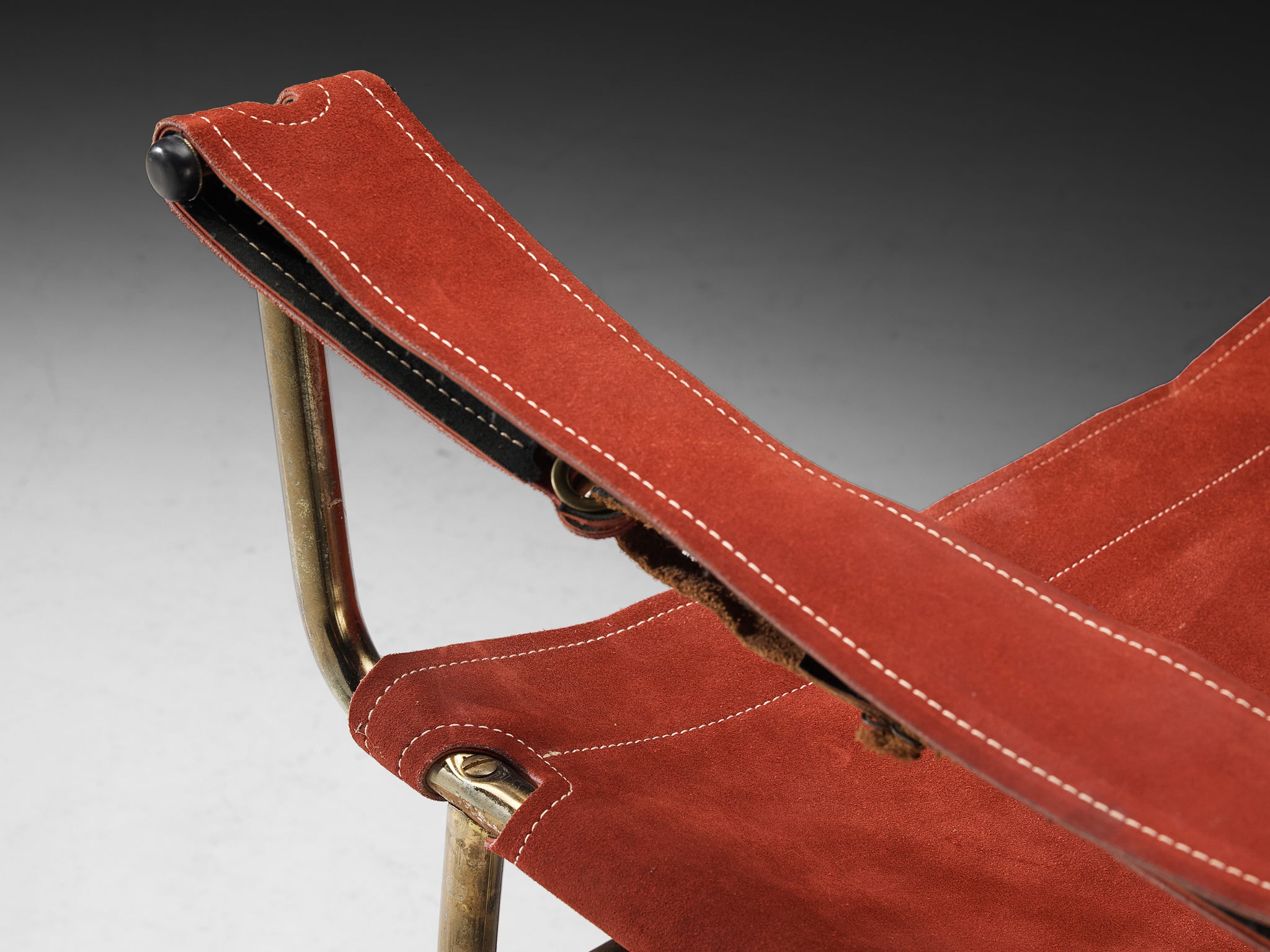 A. Dolleman for Metz & Co Pair of Armchairs in Suede and Brass Seating Morentz