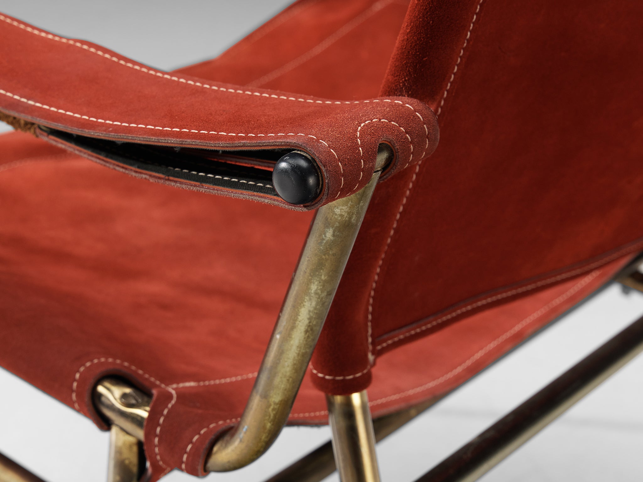 A. Dolleman for Metz & Co Pair of Armchairs in Suede and Brass Seating Morentz