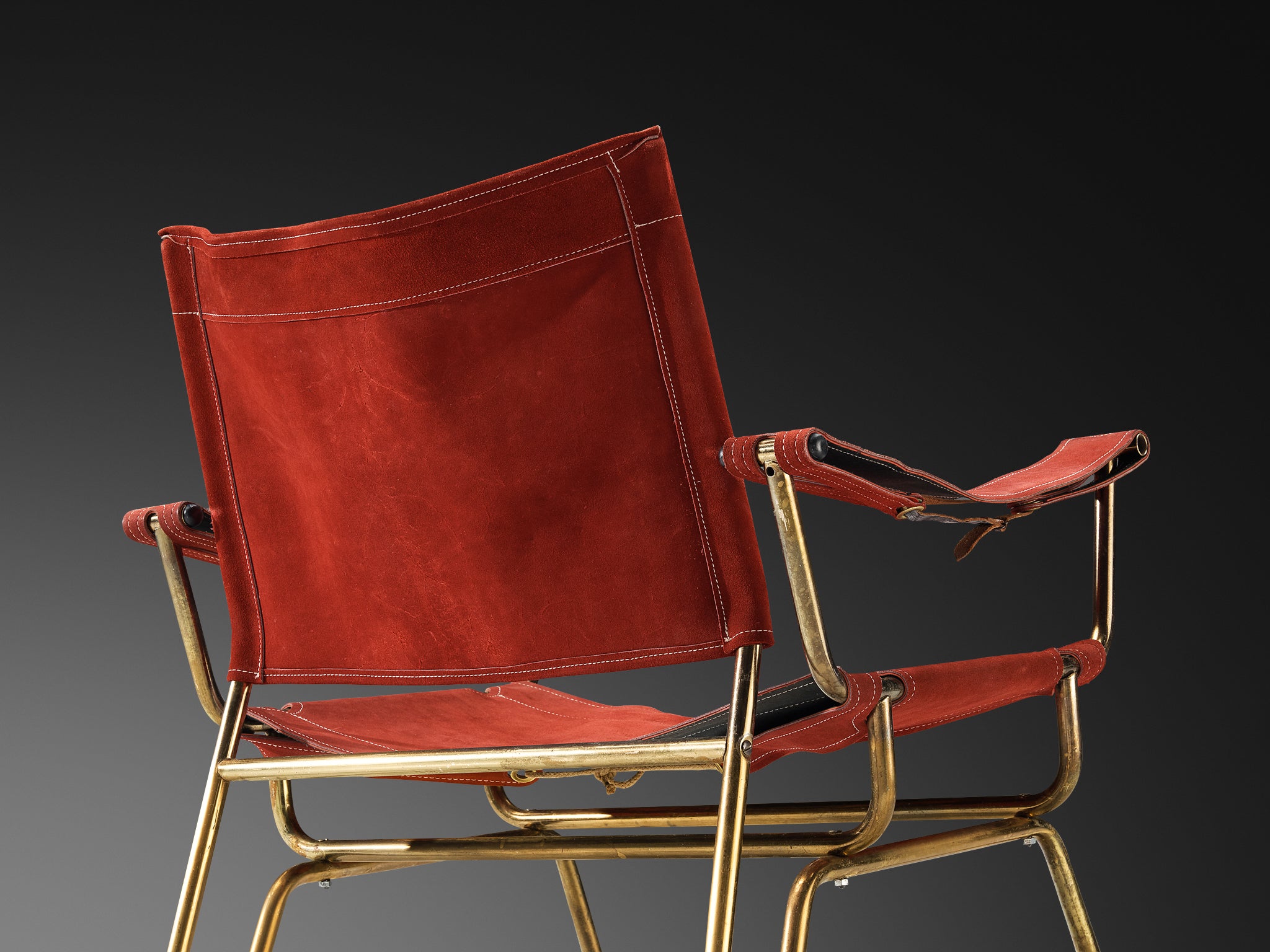 A. Dolleman for Metz & Co Pair of Armchairs in Suede and Brass Seating Morentz
