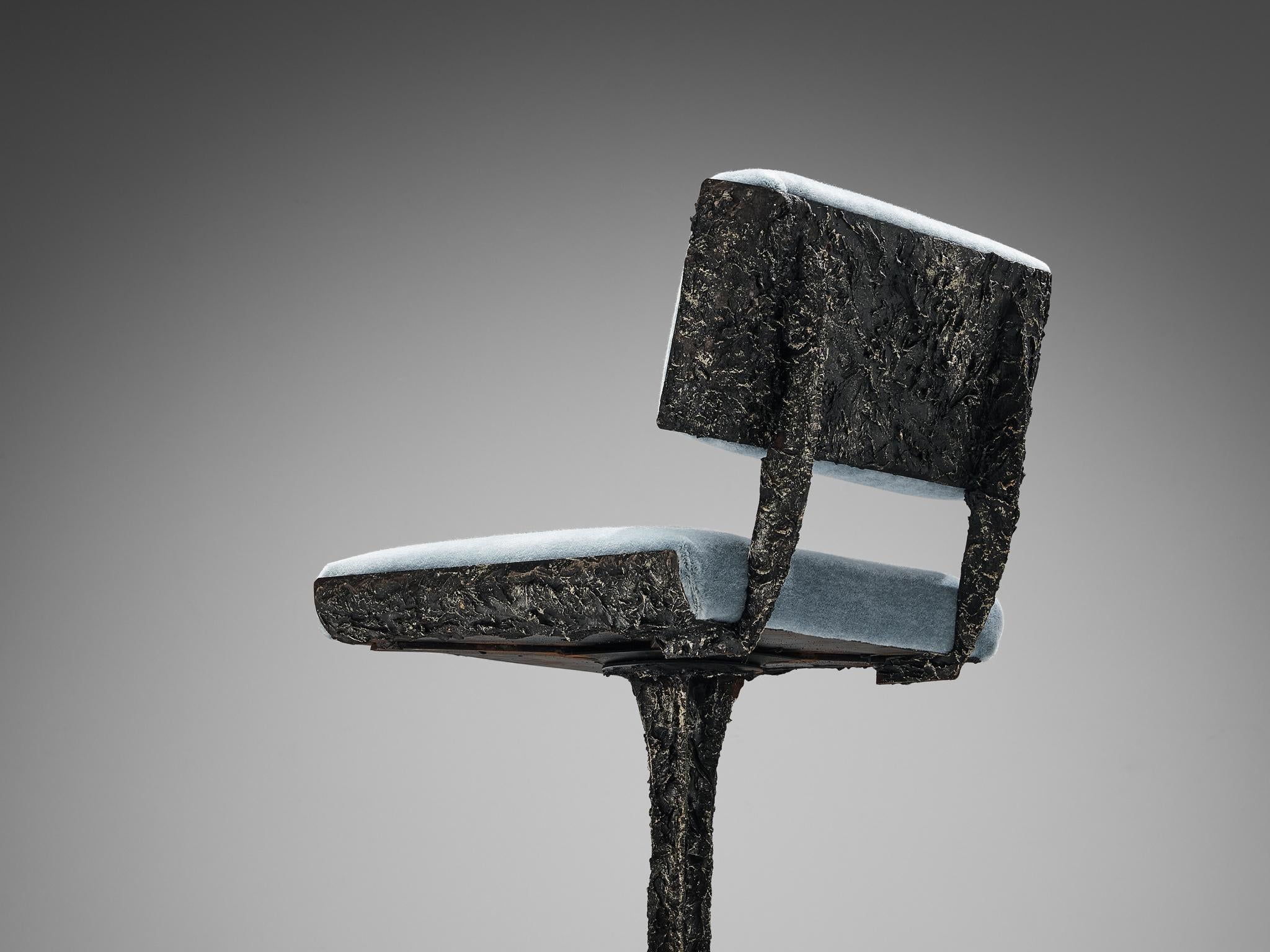 Rare Paul Evans for Directional Pair of Barstools in Sculpted Bronze