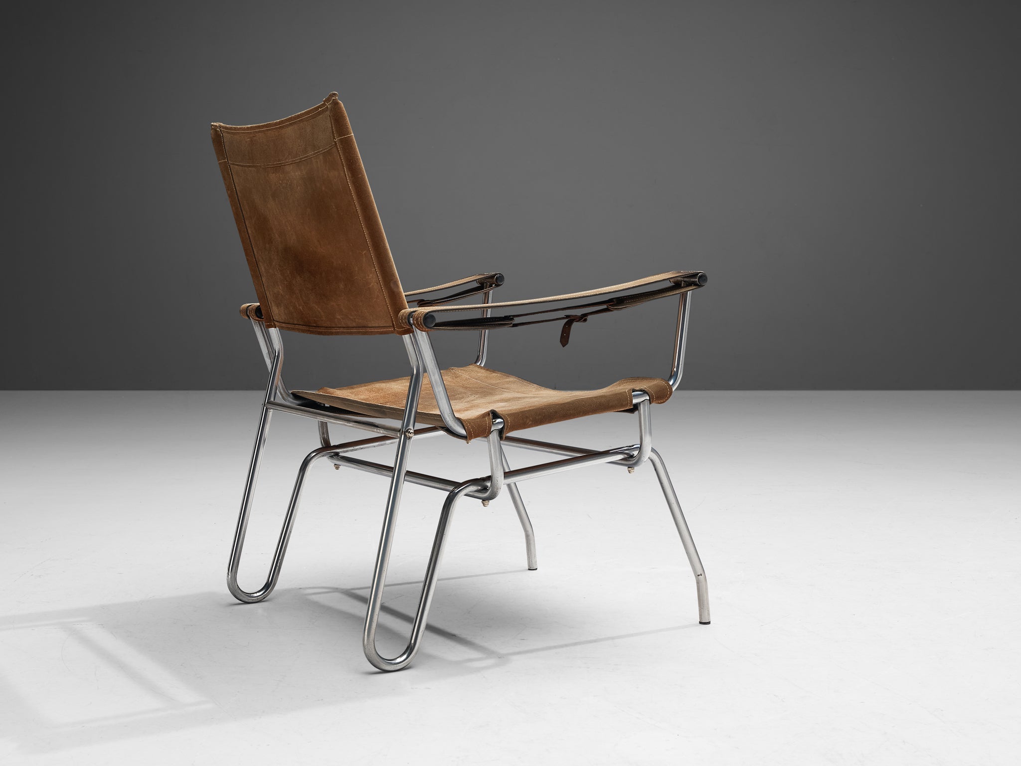 A. Dolleman for Metz & Co Armchair in Suede with Tubular Metal Frame seating Morentz
