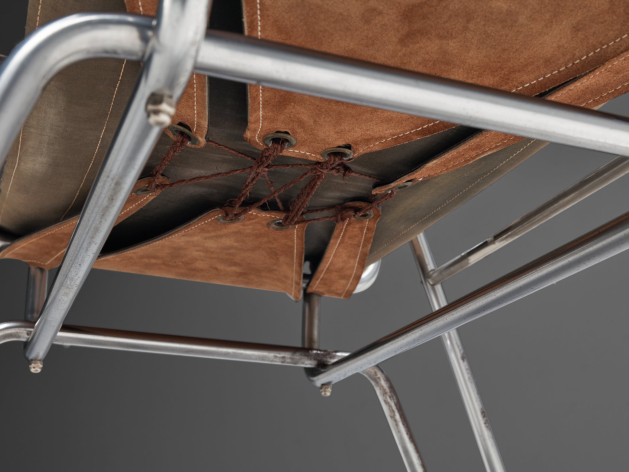 A. Dolleman for Metz & Co Armchair in Suede with Tubular Metal Frame seating Morentz