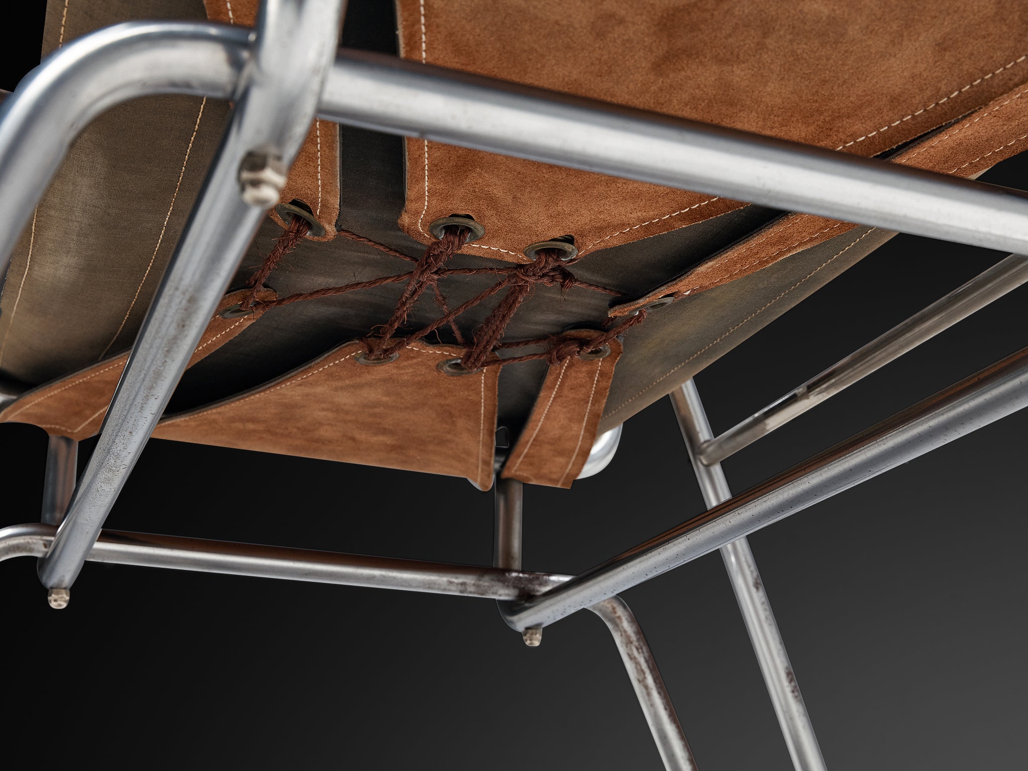 A. Dolleman for Metz & Co Armchair in Suede with Tubular Metal Frame Seating Morentz