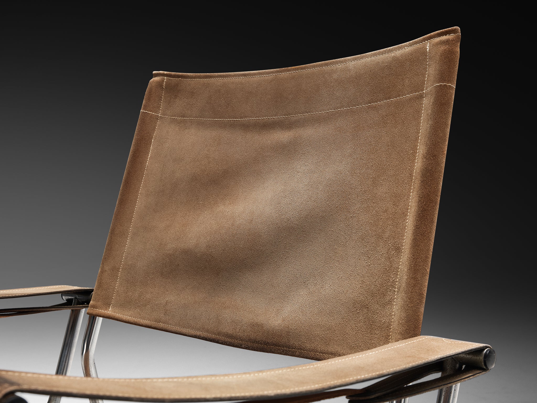 A. Dolleman for Metz & Co Armchair in Suede with Tubular Metal Frame Seating Morentz