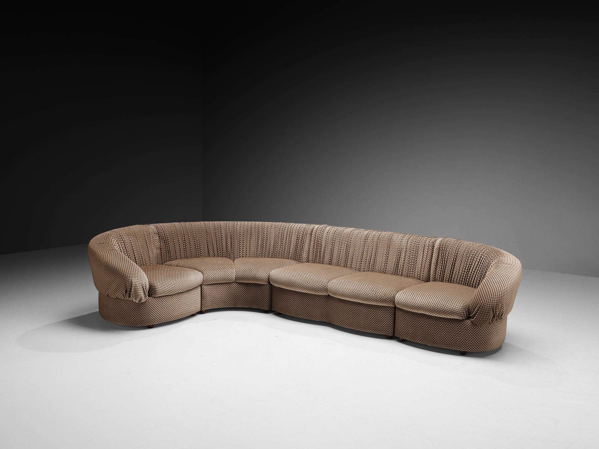 1970s Italian Modular Sofa in Brown and Beige Upholstery Seating Morentz