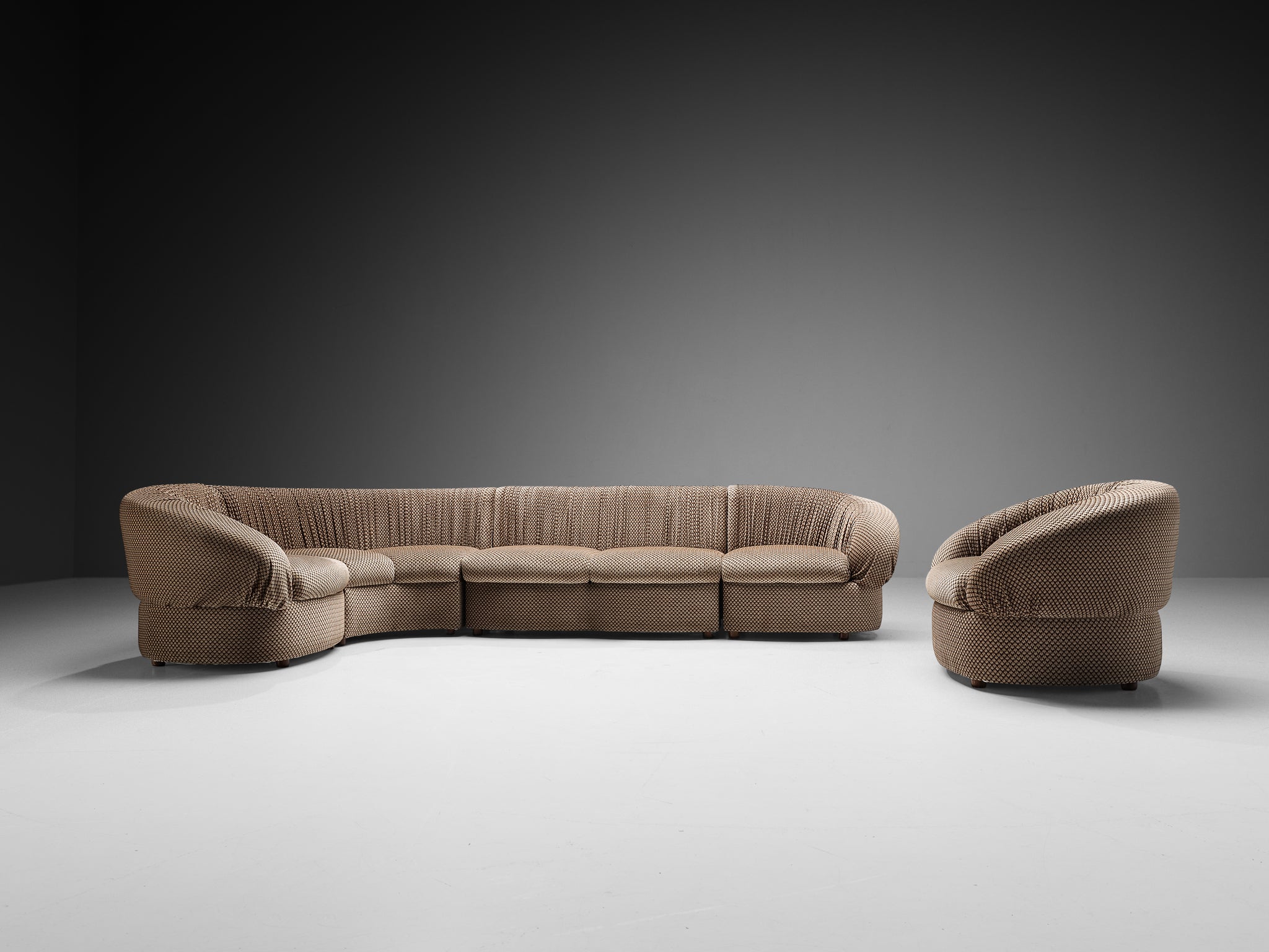 1970s Italian Modular Sofa in Brown and Beige Upholstery Seating Morentz