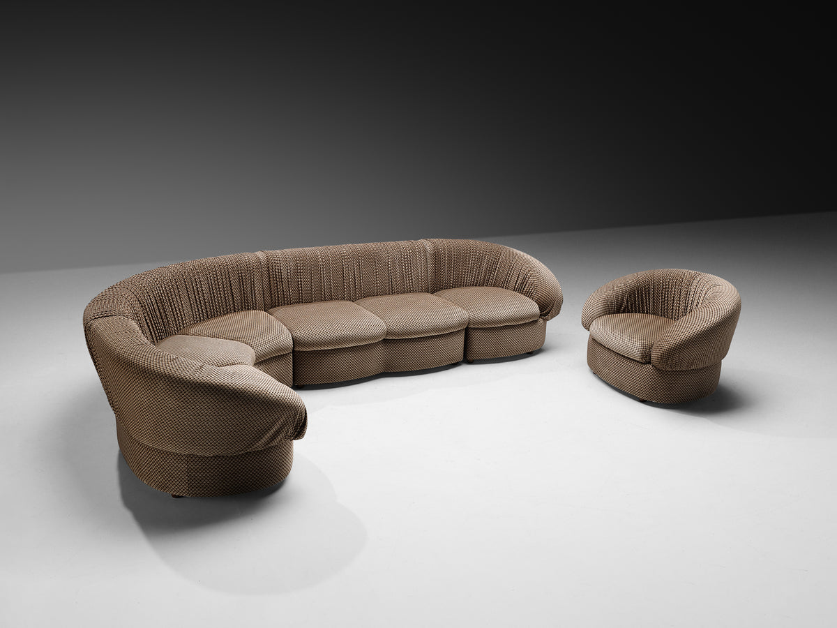 1970s Italian Modular Sofa in Brown and Beige Upholstery Seating Morentz