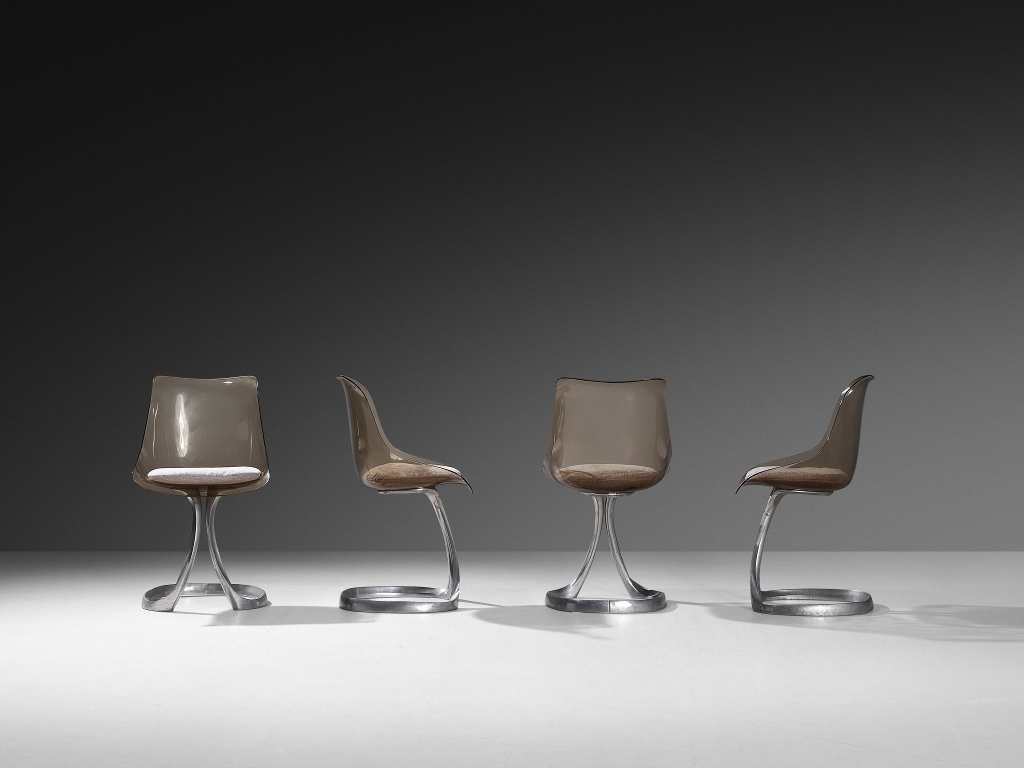 Michel Charron Set of Four Dining Chairs in Plexiglass and Aluminum