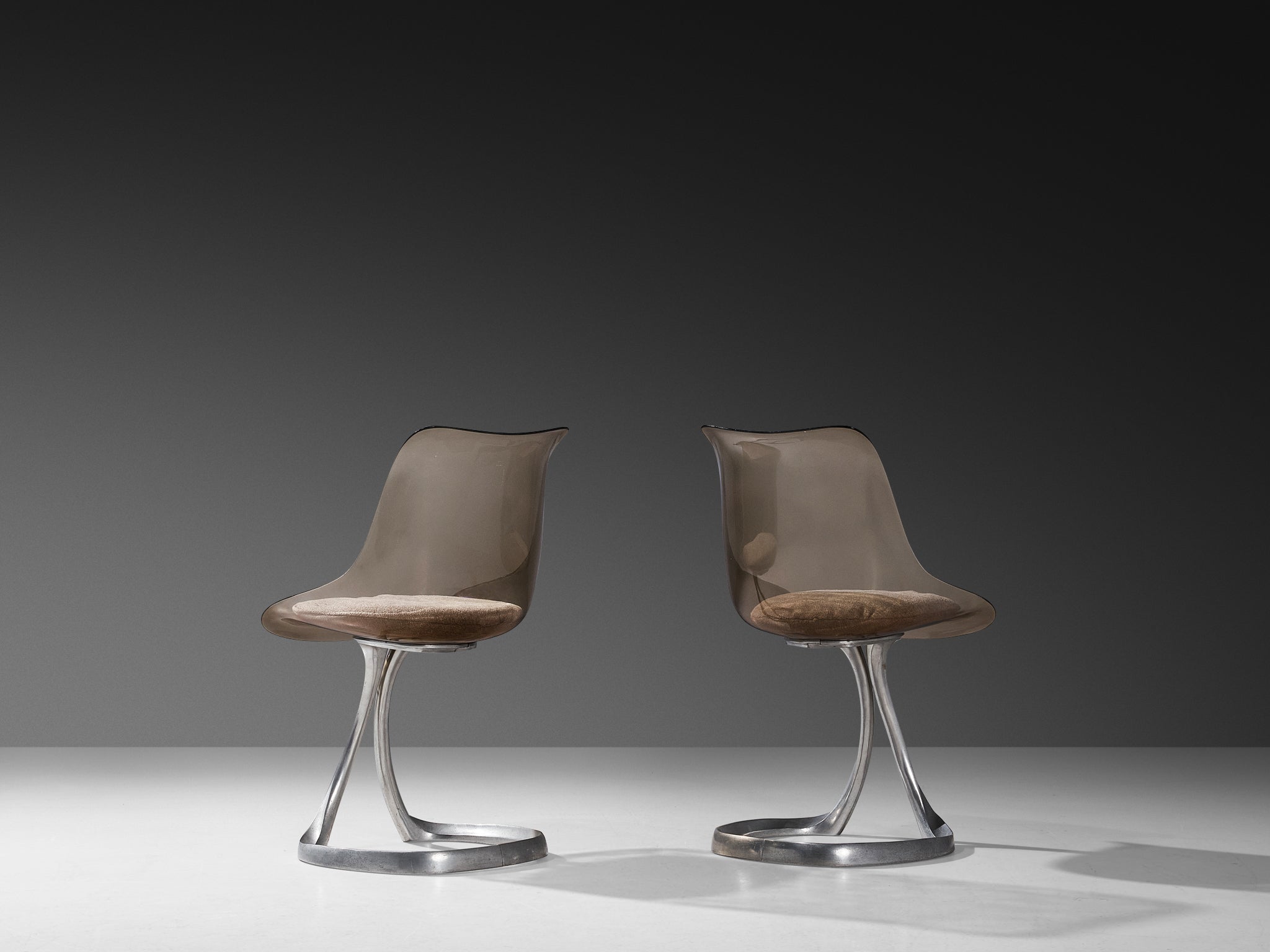 Michel Charron Set of Four Dining Chairs in Plexiglass and Aluminum