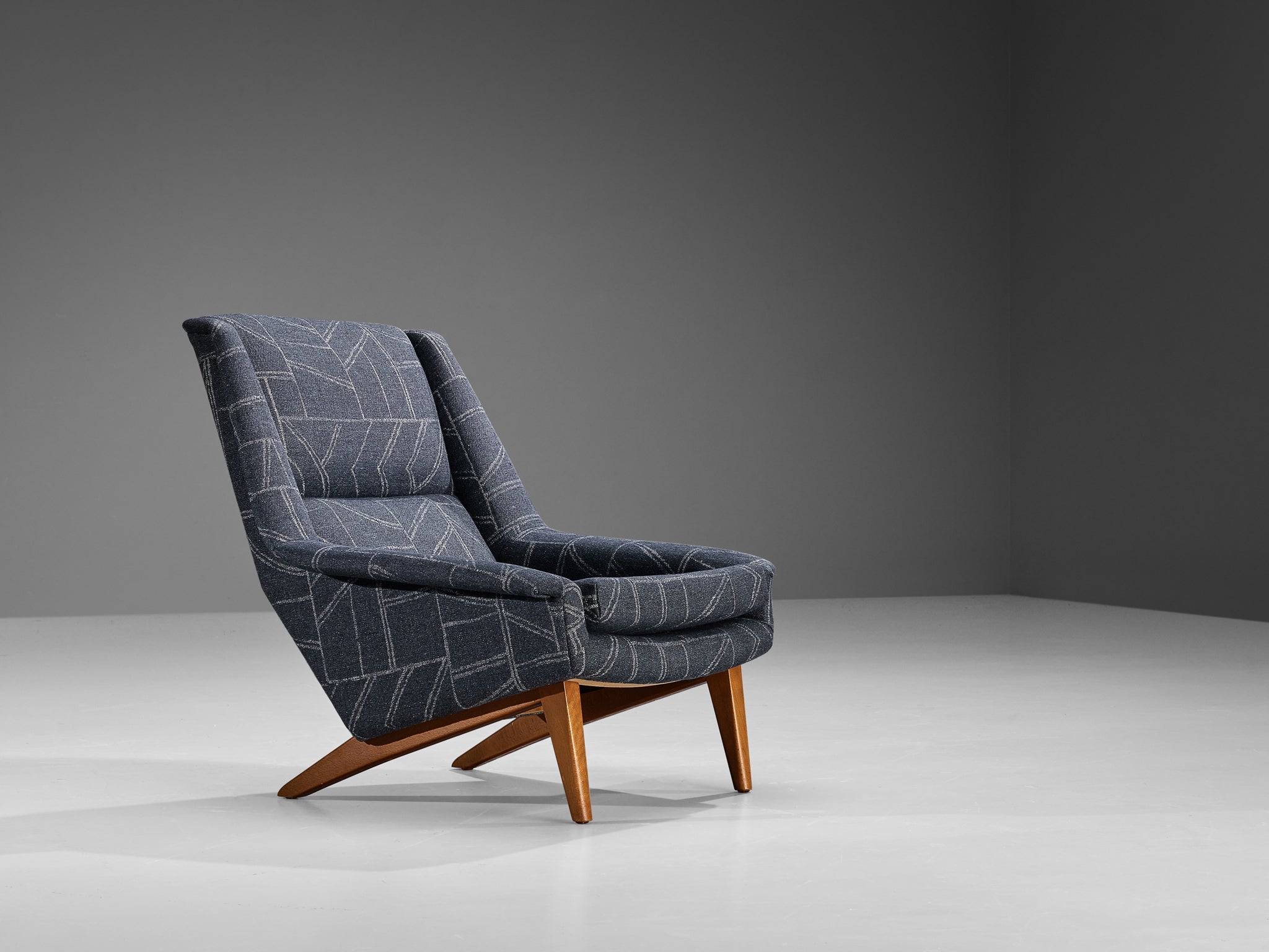 Folke Ohlsson for Fritz Hansen Lounge Chair in Geometric Blue Upholstery seating Morentz