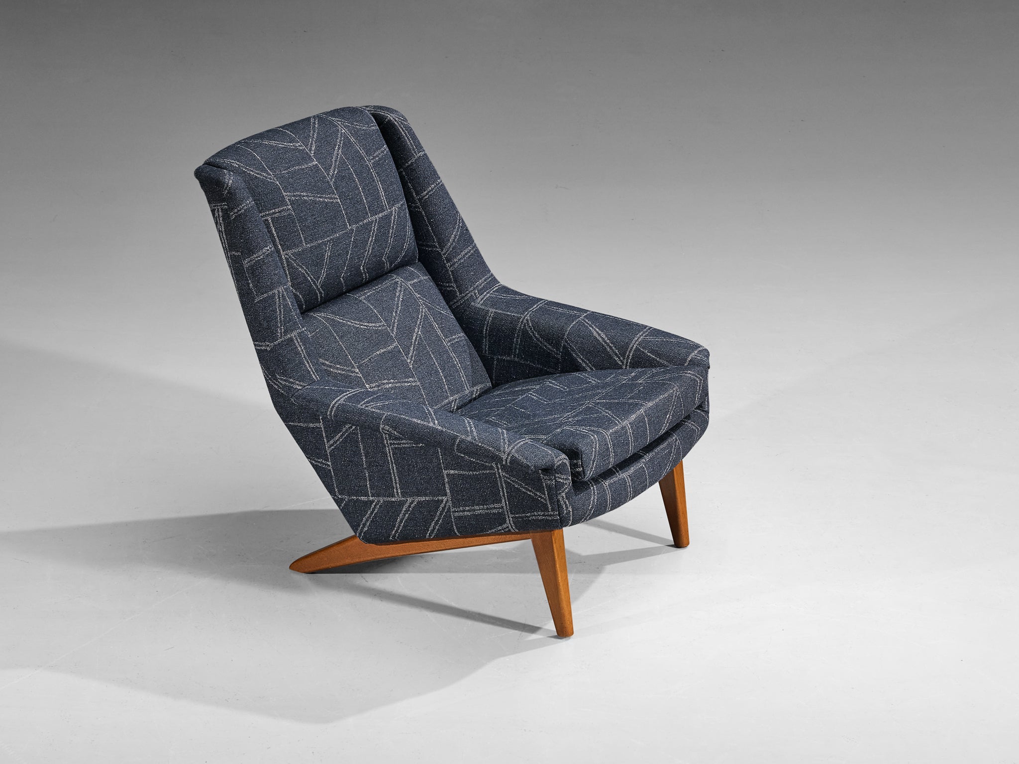 Folke Ohlsson for Fritz Hansen Lounge Chair in Geometric Blue Upholstery seating Morentz
