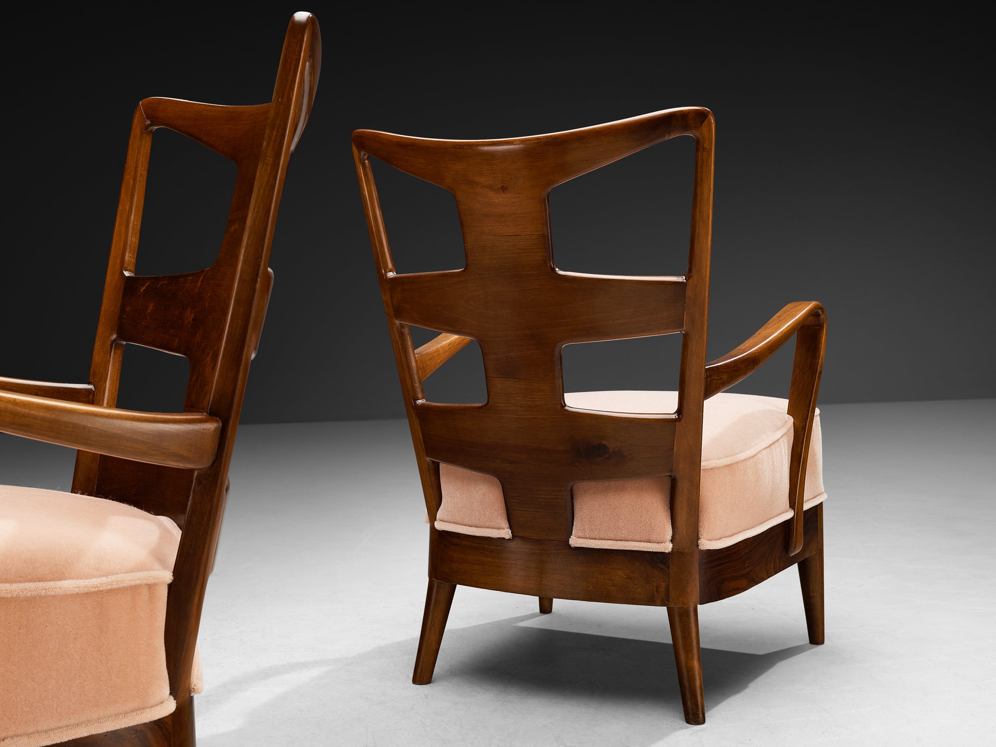 Osvaldo Borsani for ABV Pair of Armchairs in Walnut and Pink Mohair by