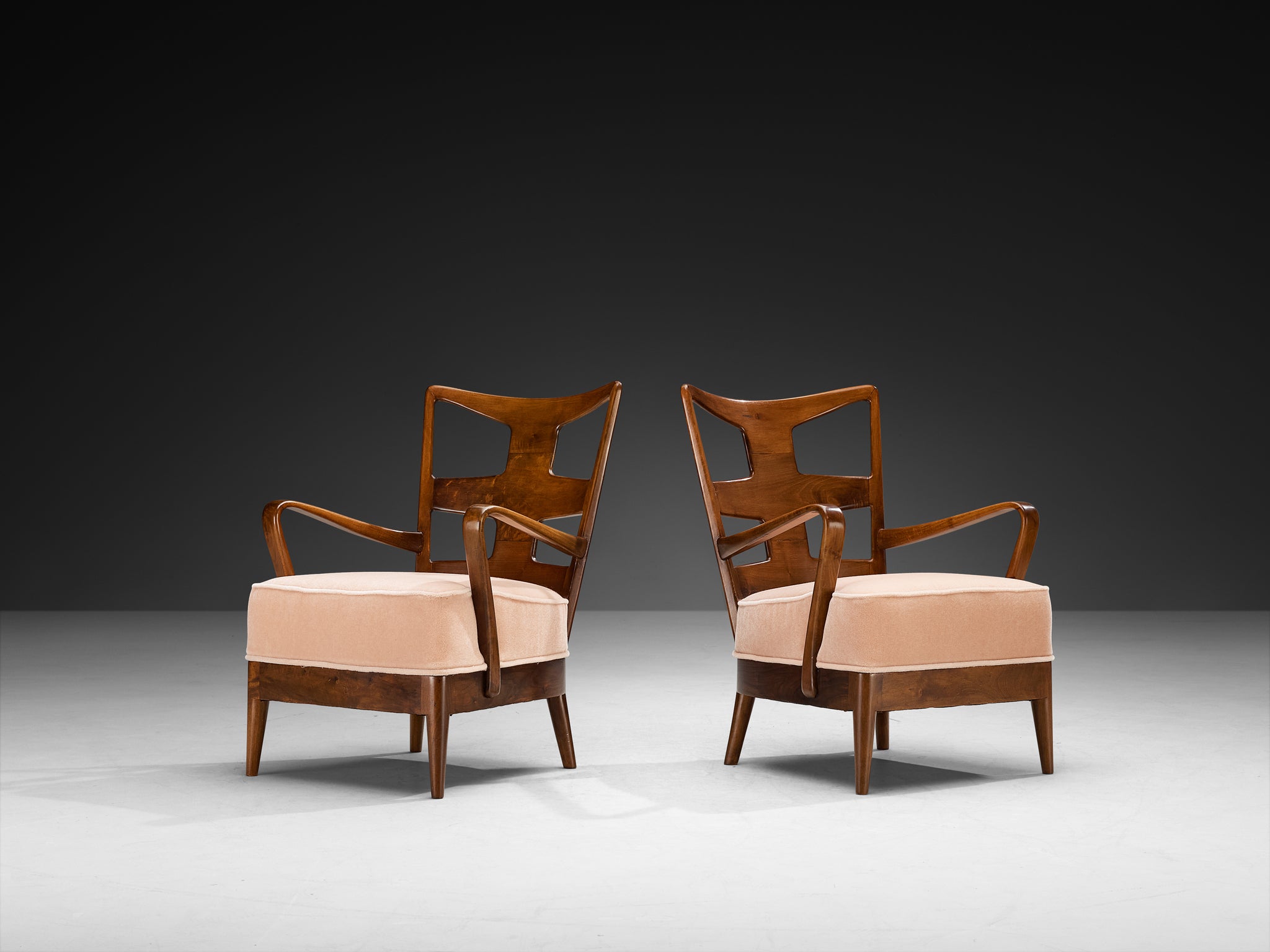 Osvaldo Borsani for ABV Pair of Armchairs in Walnut and Pink Mohair by Pierre Frey Seating Morentz