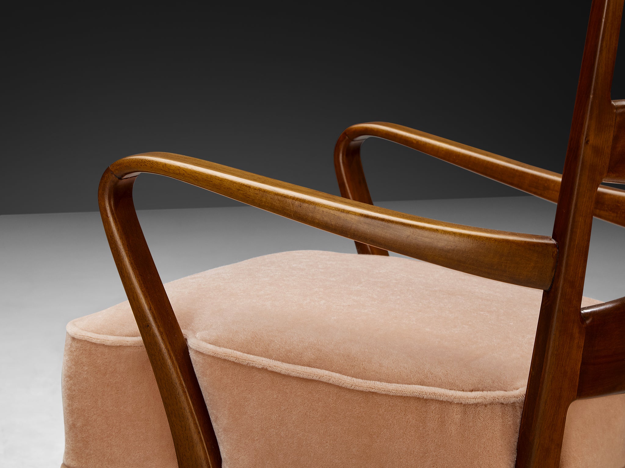 Osvaldo Borsani for ABV Pair of Armchairs in Walnut and Pink Mohair by Pierre Frey Seating Morentz