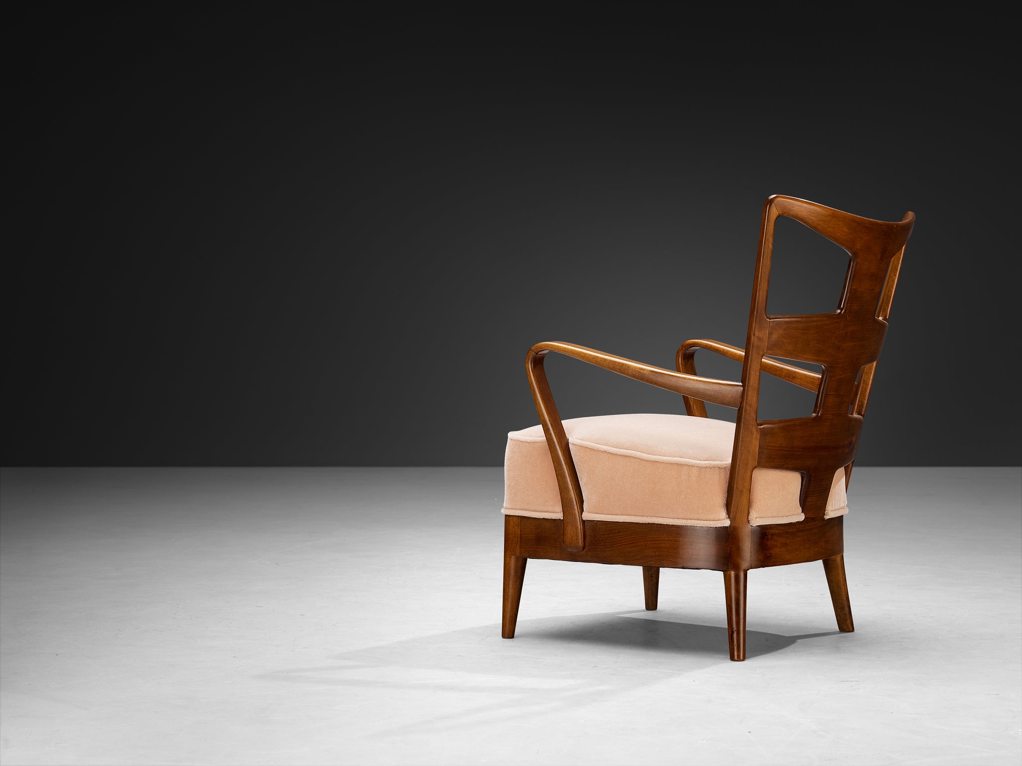 Osvaldo Borsani for ABV Pair of Armchairs in Walnut and Pink Mohair by Pierre Frey Seating Morentz