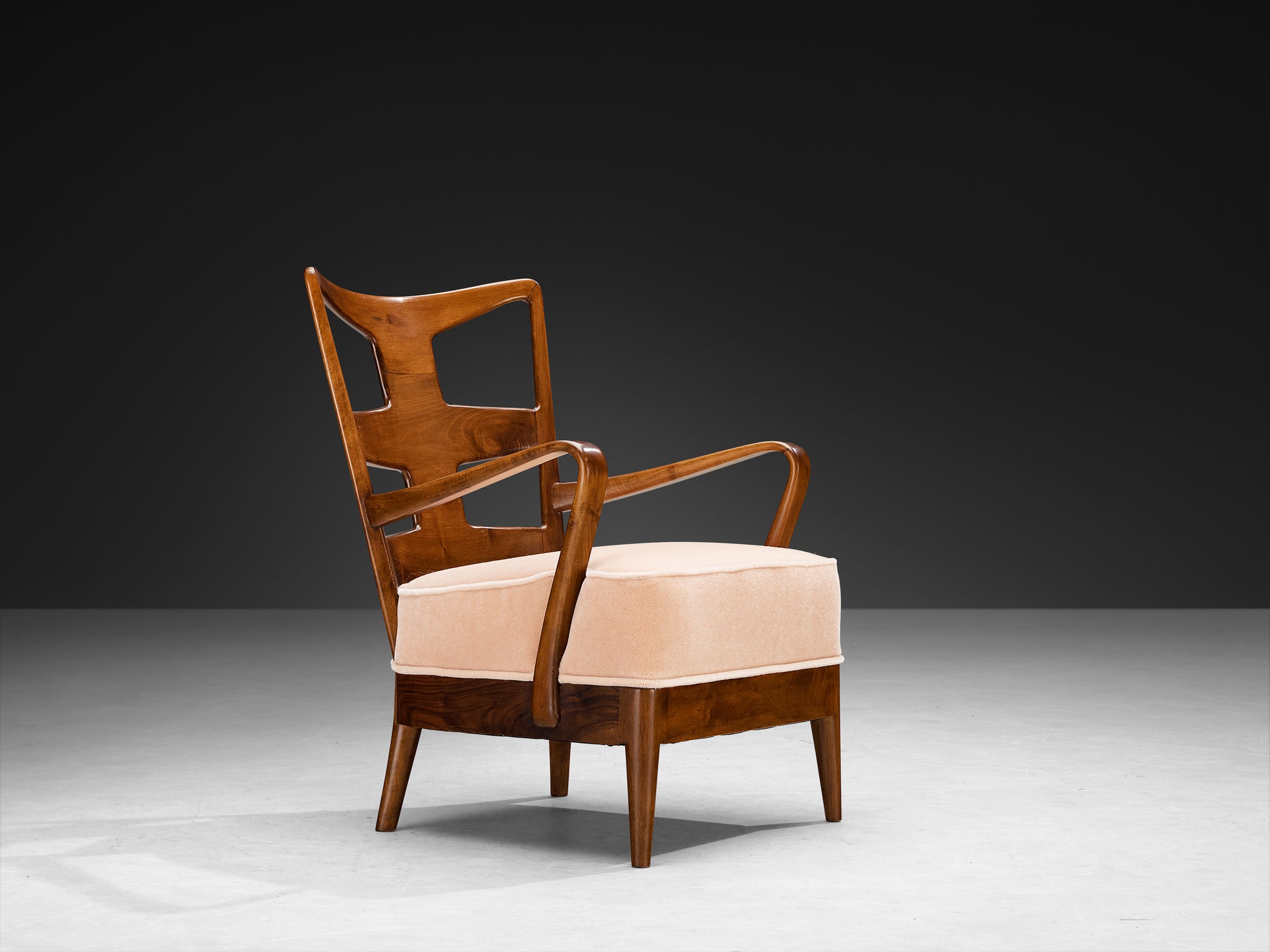 Osvaldo Borsani for ABV Pair of Armchairs in Walnut and Pink Mohair by Pierre Frey Seating Morentz