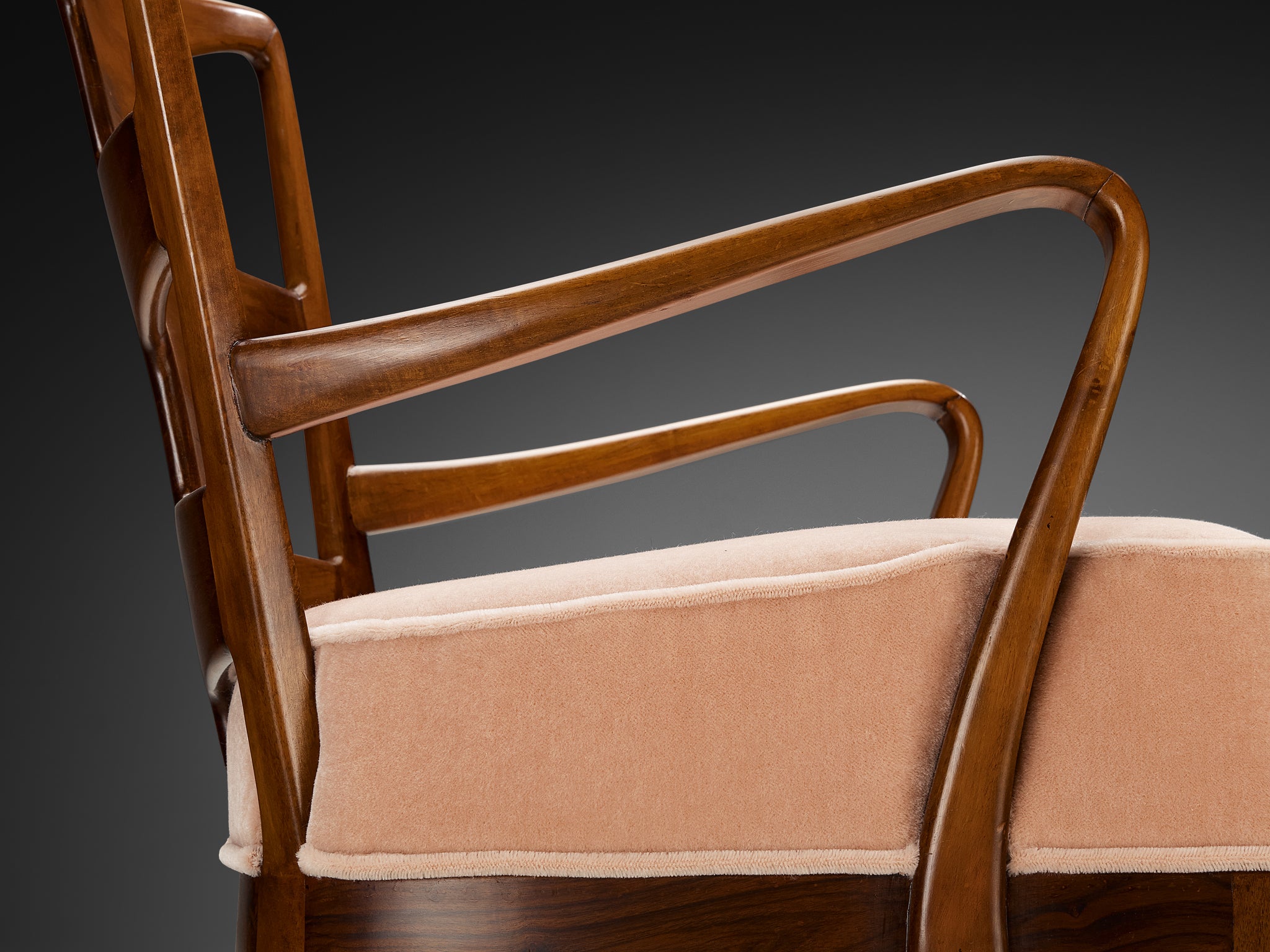 Osvaldo Borsani for ABV Pair of Armchairs in Walnut and Pink Mohair by Pierre Frey Seating Morentz