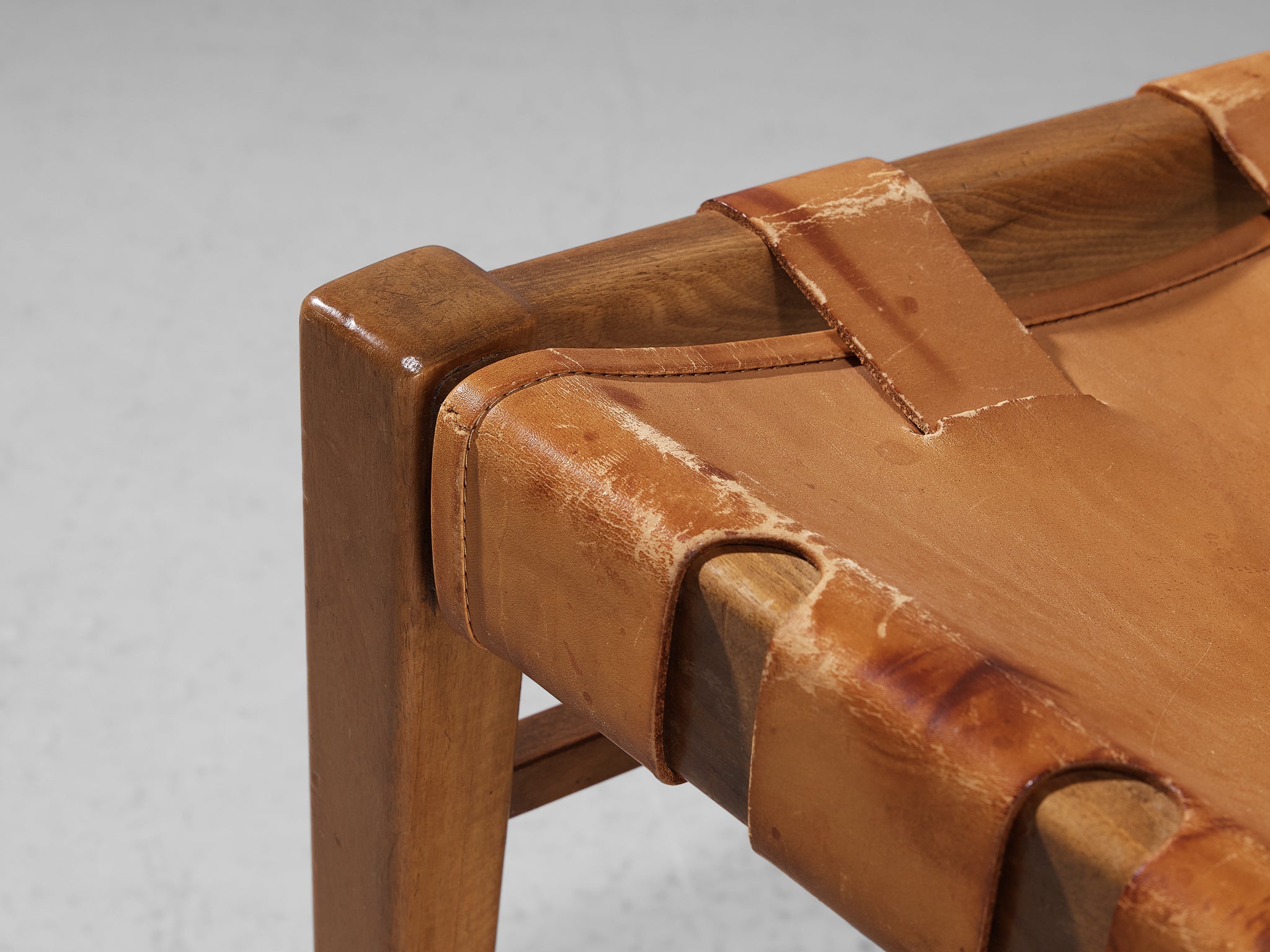 Rare Guglielmo Pecorini Pair of Chairs in Walnut and Cognac Leather seating Morentz