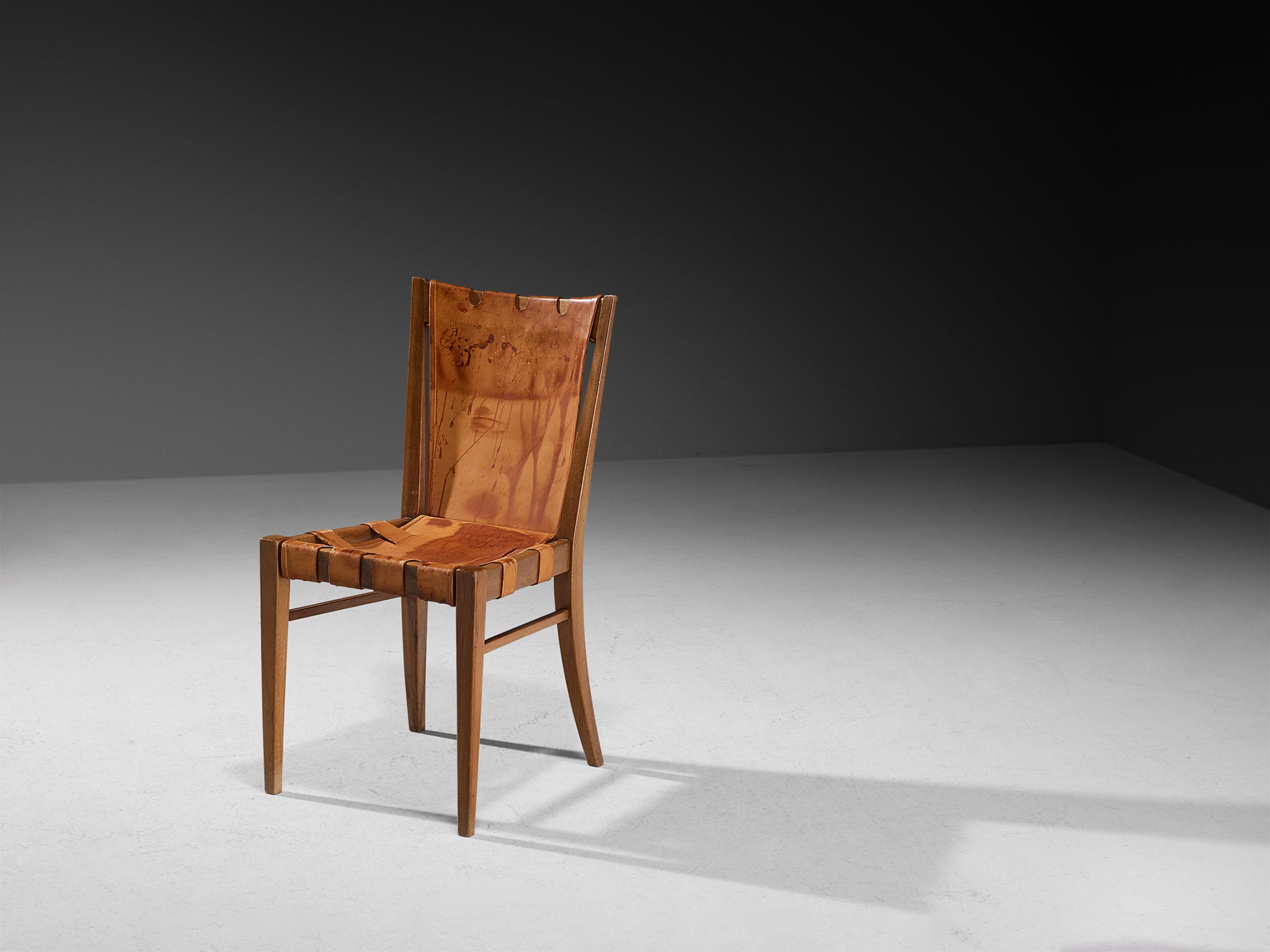 Rare Guglielmo Pecorini Pair of Chairs in Walnut and Cognac Leather Seating Morentz