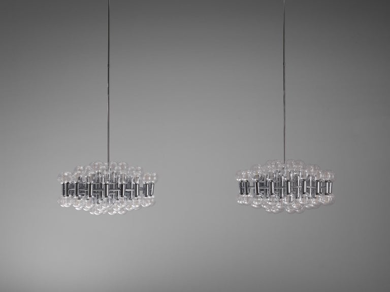 Motoko Ishii for Staff Large Chandeliers in Chrome with 72 Glass Orbs